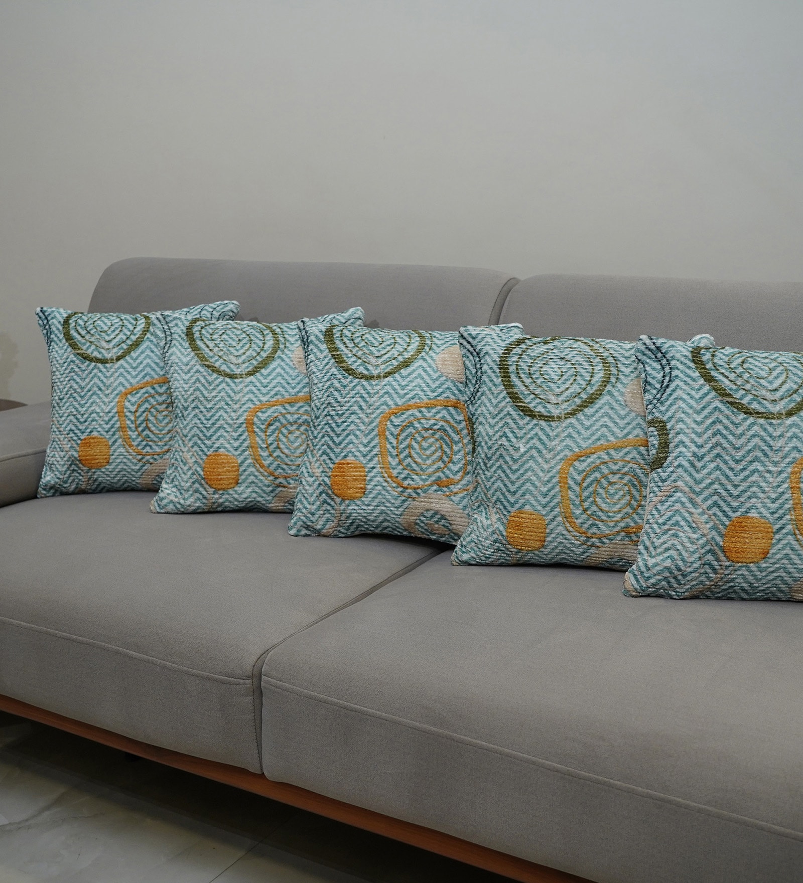 Teal Polyester Geometric 16x16 inches Cushion Covers Set of 5