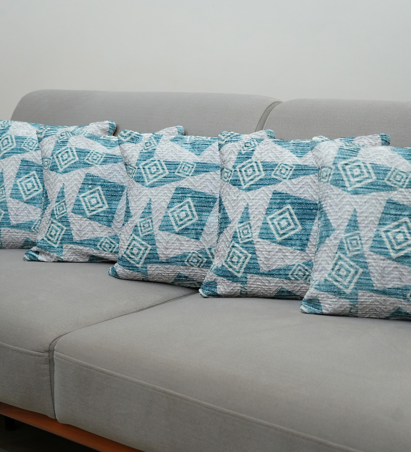Teal Polyester Geometric 18x18 inches Cushion Covers Set of 5