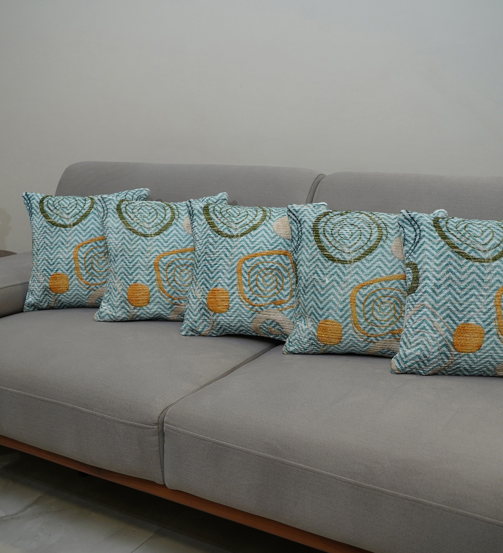 Teal Polyester Geometric 18x18 inches Cushion Covers Set of 5