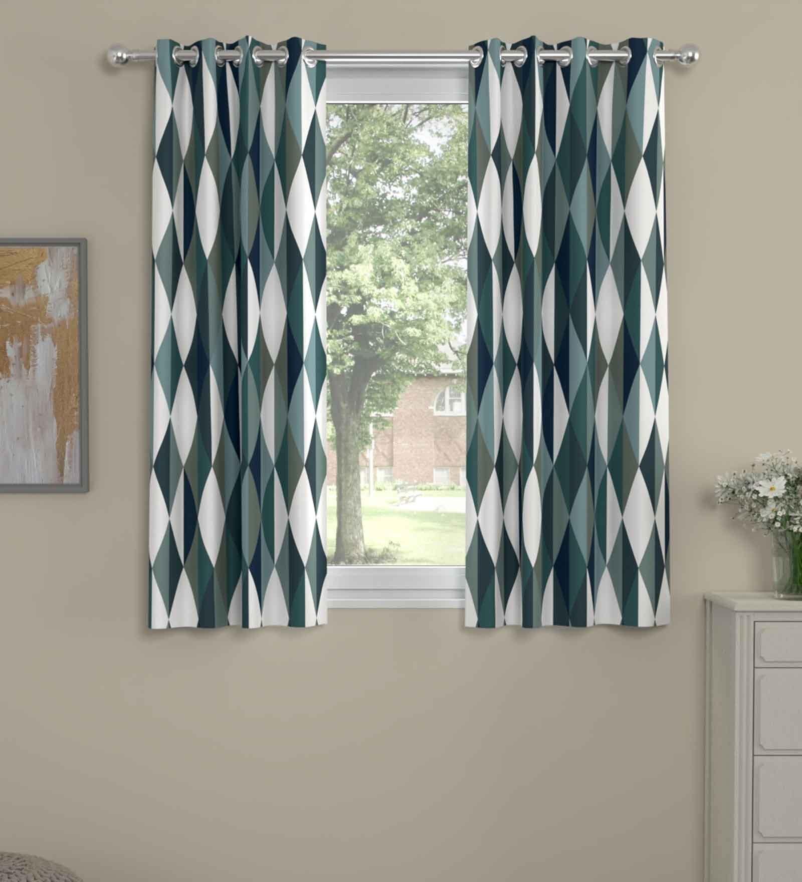 Teal Polyester Abstract 5ft Semisheer Eyelet (2 pc) Window Curtains
