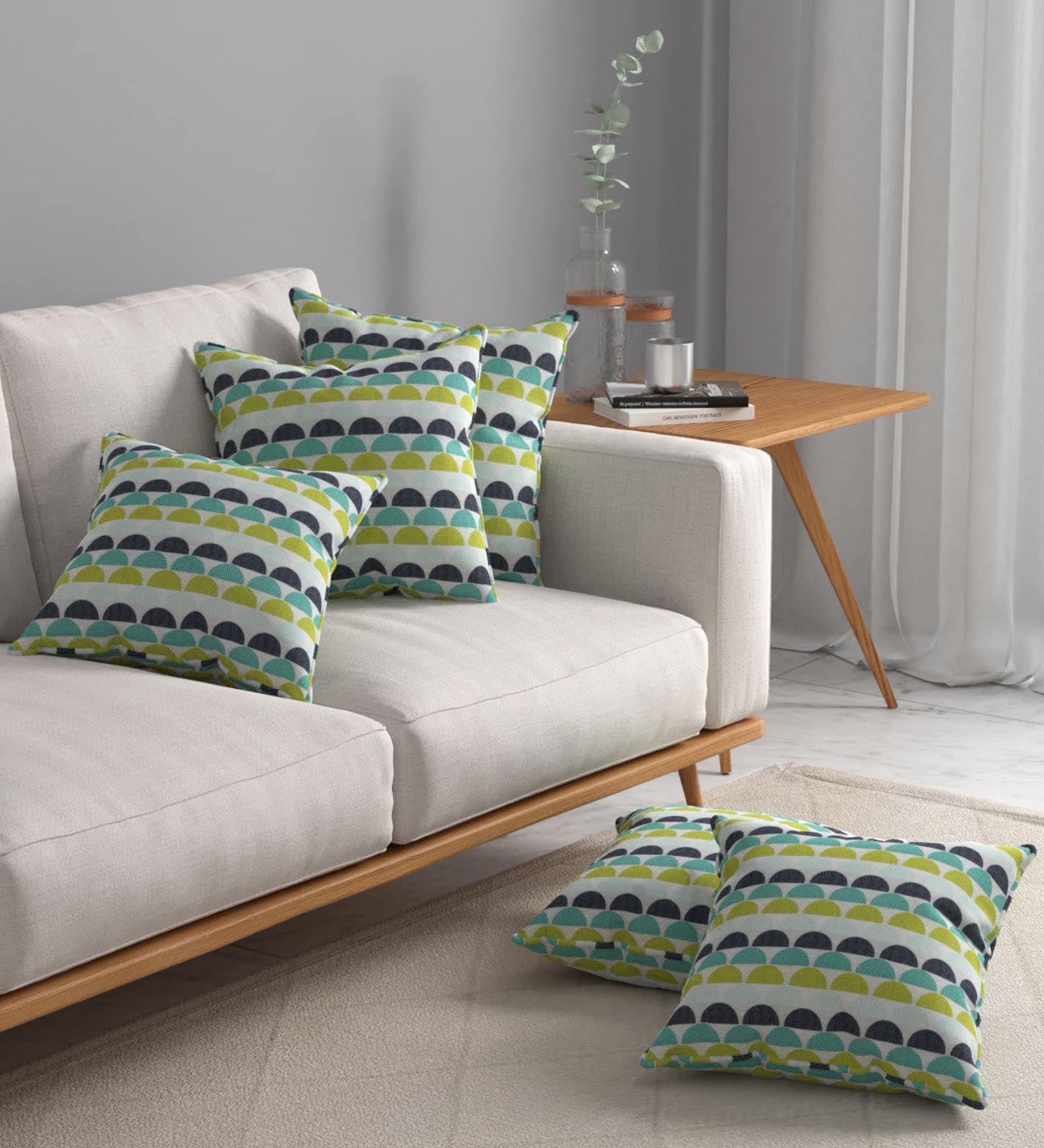 Teal Geometric Polyester 16 x 16 Inches Cushion Covers (Set of 5)