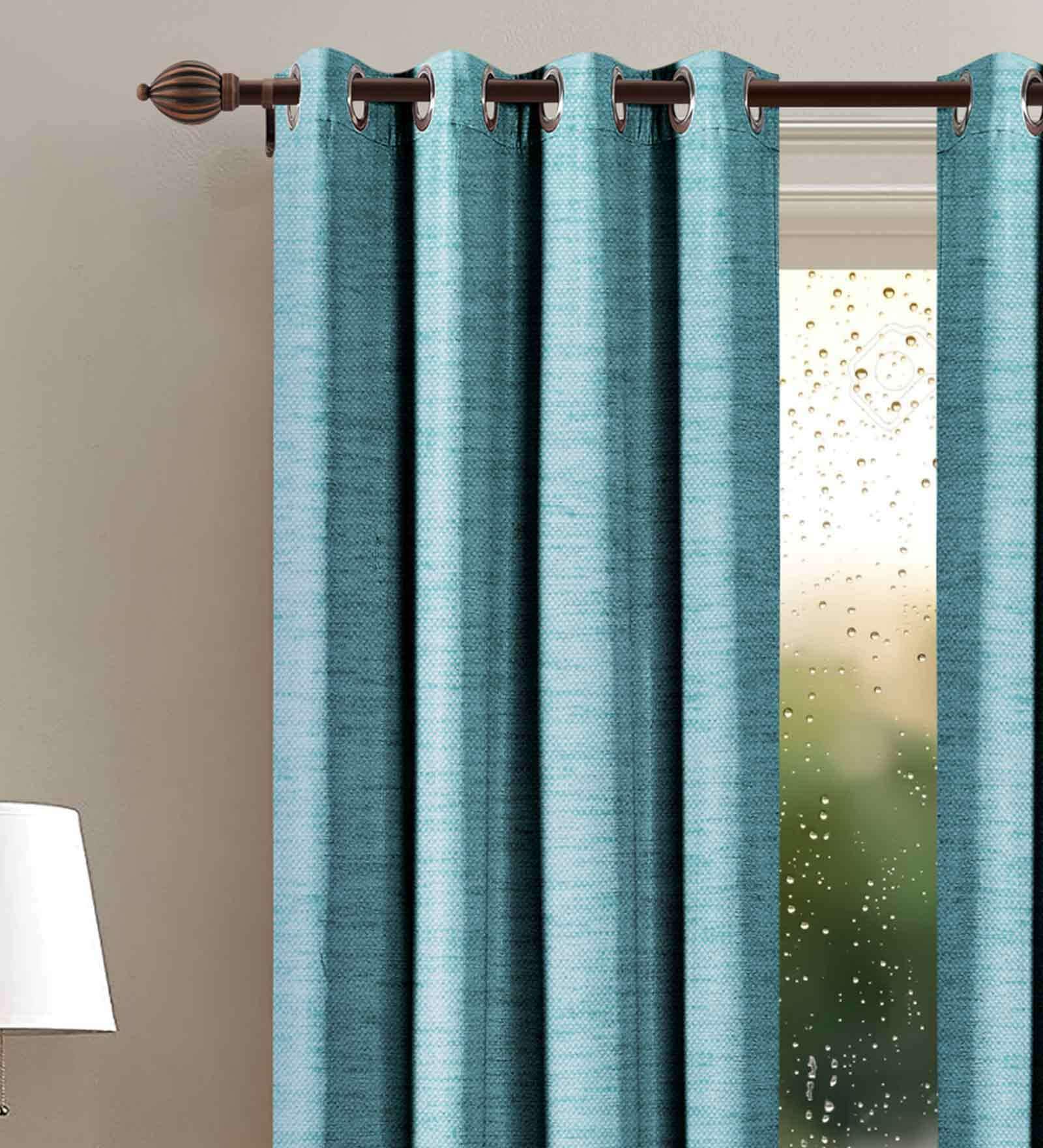 Teal Solid Polyester 8 Ft Blackout Eyelet Door Curtains (Set of 2)