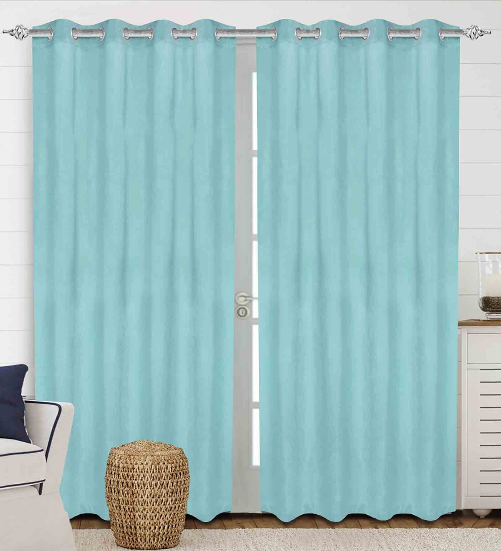 Teal Polyester Solid 7 ft Light Filtering Eyelet (Set of 2) Door Curtains