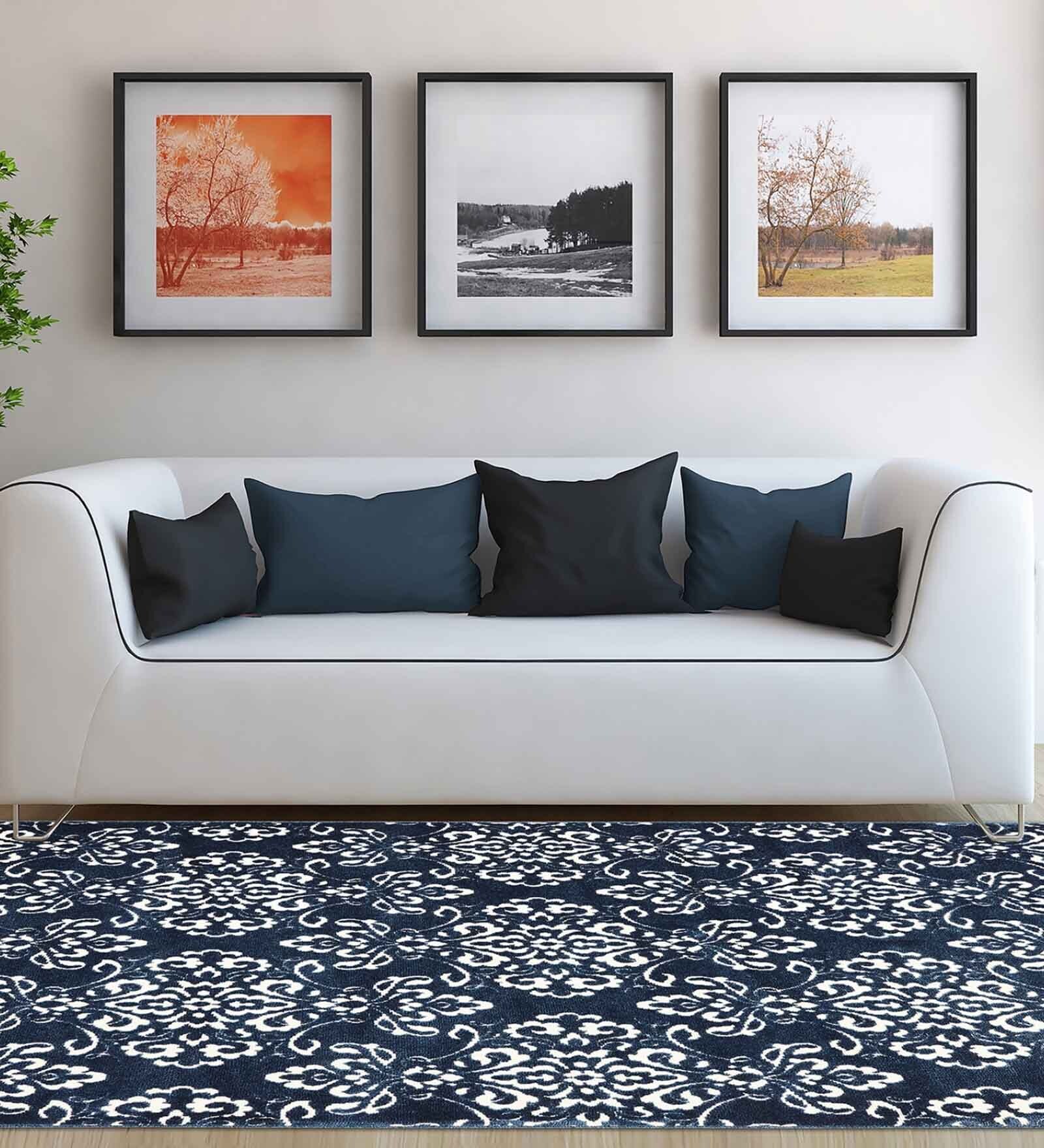 Teal Abstract Polypropylene 4 ft x 6 ft Machine Made Carpet