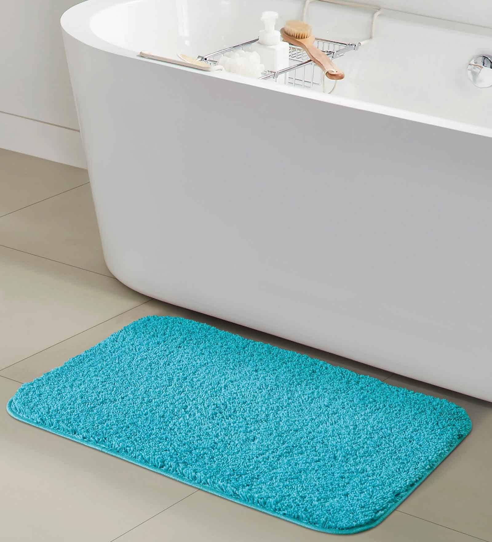 Teal Solid Polyester 28x20 Inches AntiSkid Bath Mat
