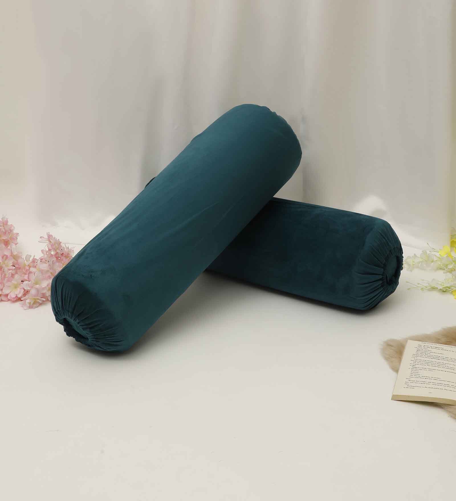 Teal Solid 200 TC Velevt 2 Bolster Covers