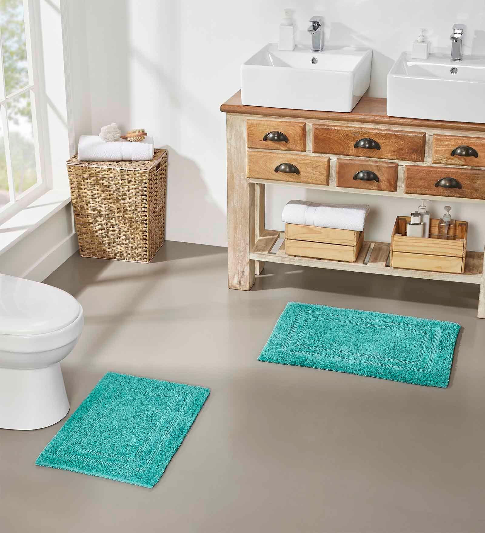 Teal Solid MicroFibre 14x10 Inches Antiskid Bath Mats