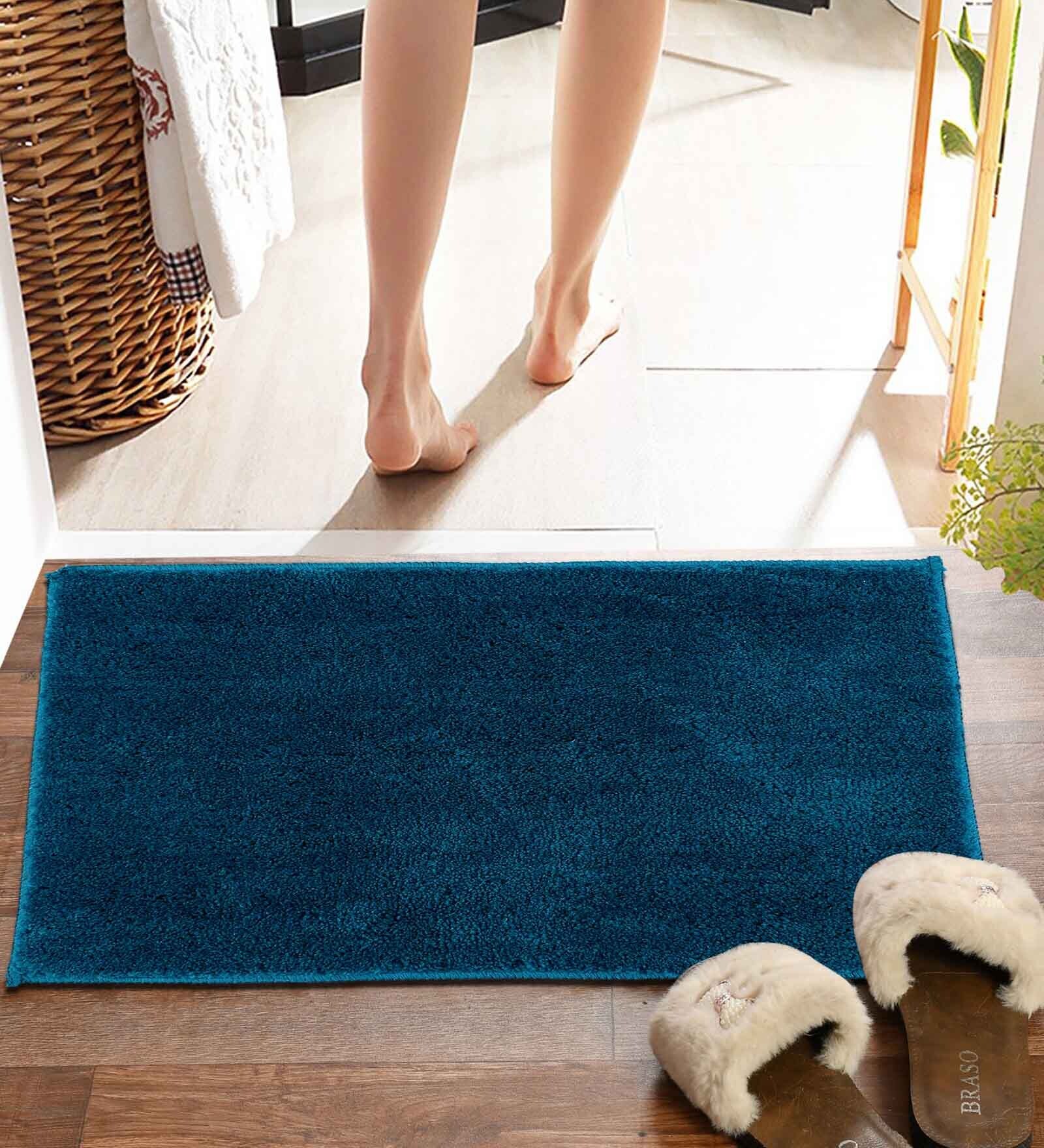 Teal Solid MicroFibre 14x10 Inches Antiskid Bath Mats