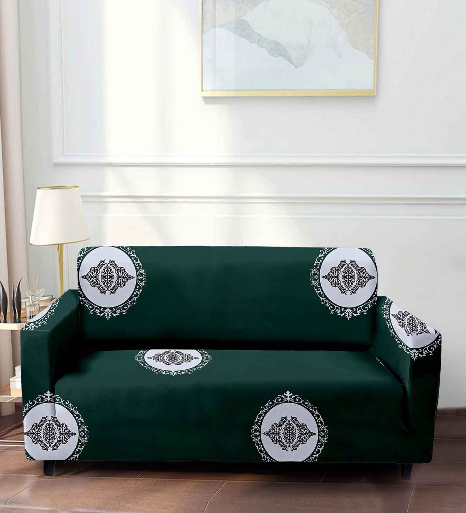 Teal Traditional Polyester 91x73 Inches 3 Seater Sofa Cover