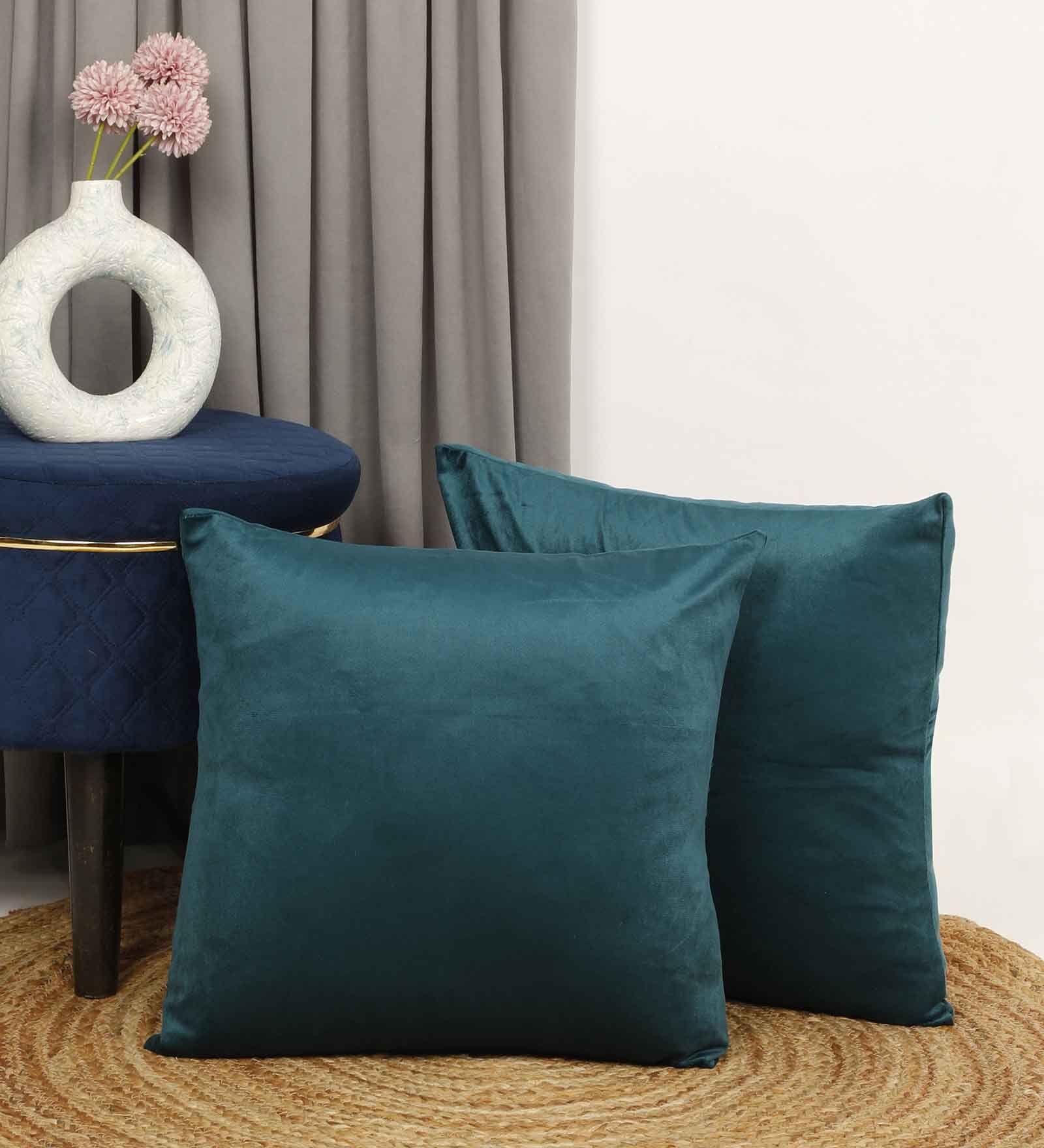 Teal Velevt Solids 18x18 inches  Large Cushion Covers  (2Pcs)