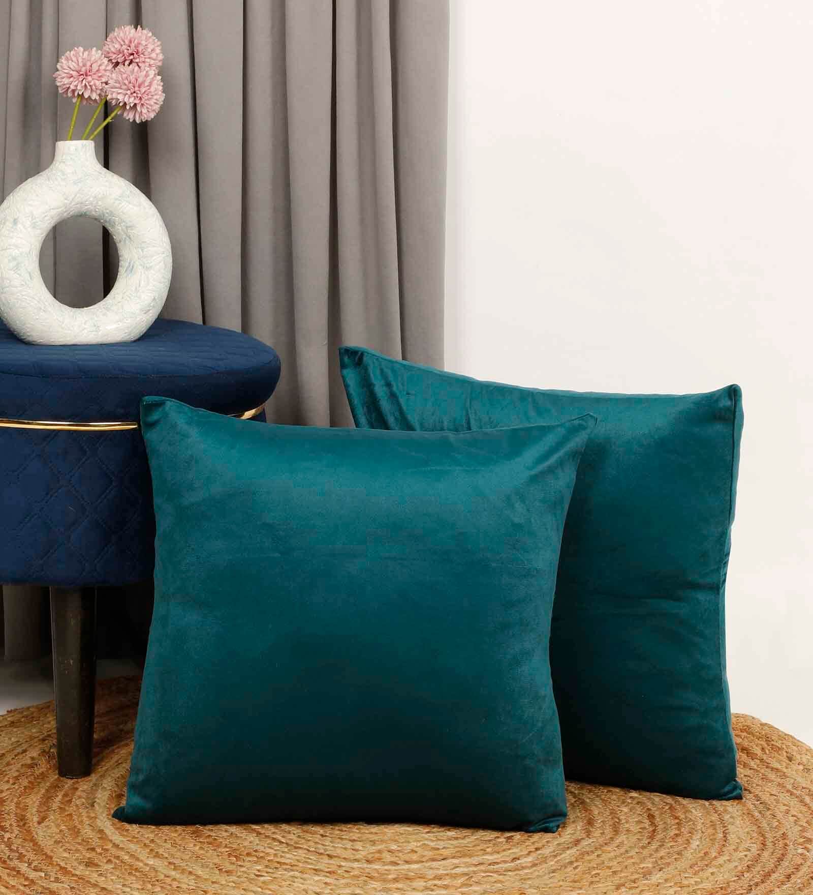 Teal Velevt Solids 24x24 inches  Large Cushion Covers  (2Pcs)