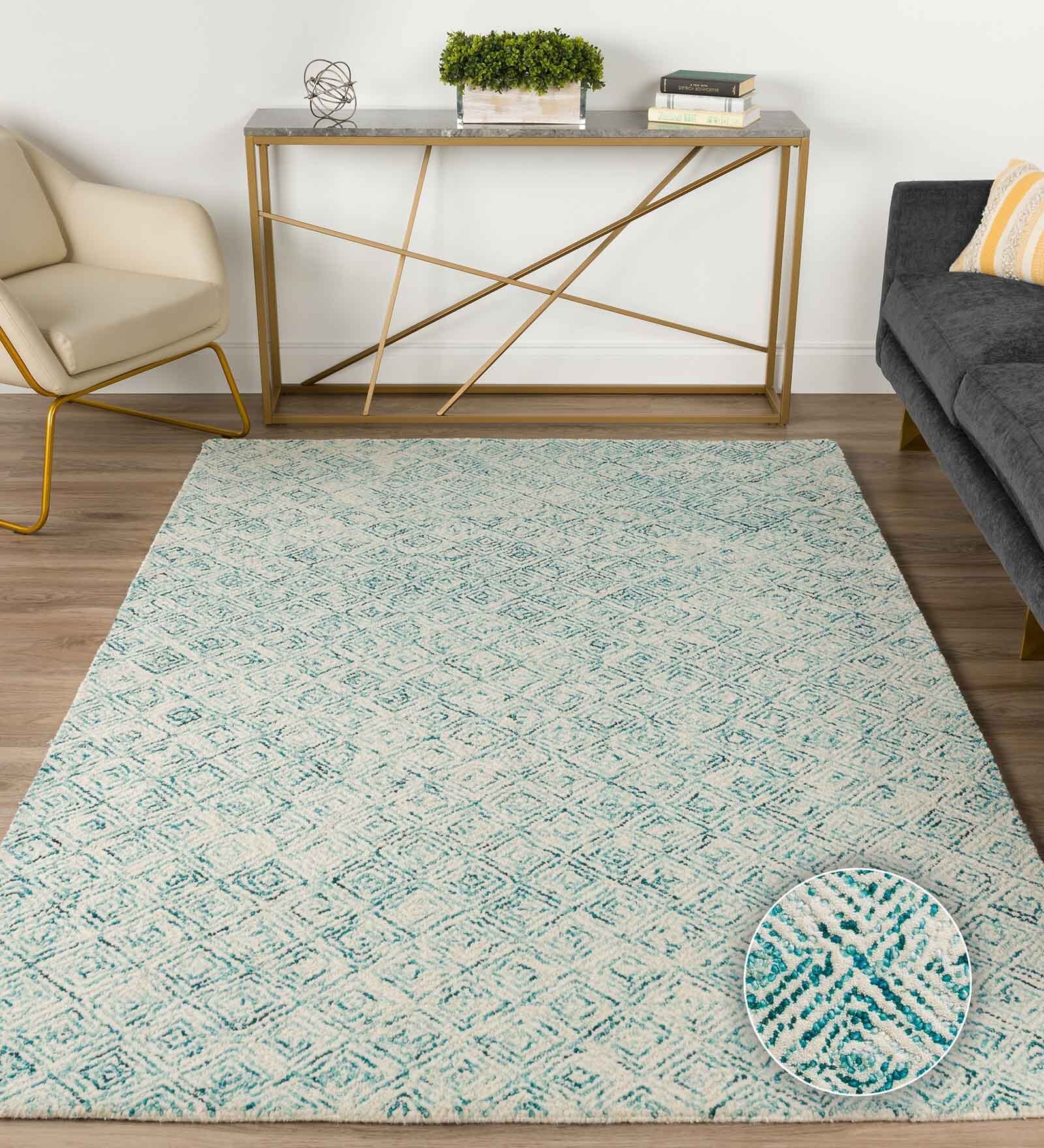 Teal Wool Abstract 9' x 6' Hand tufted Carpet