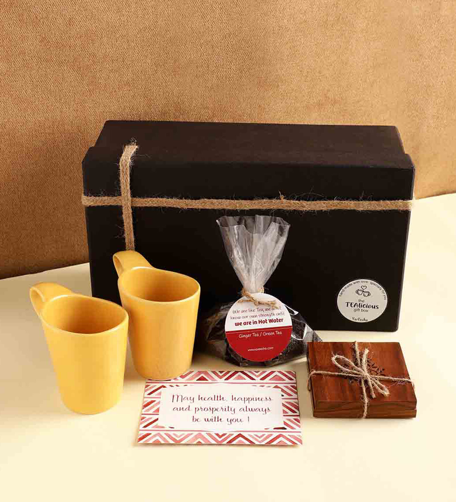 Dark Brown Ceramic Mug & Coaster Handpainted Gift Box Set of 4
