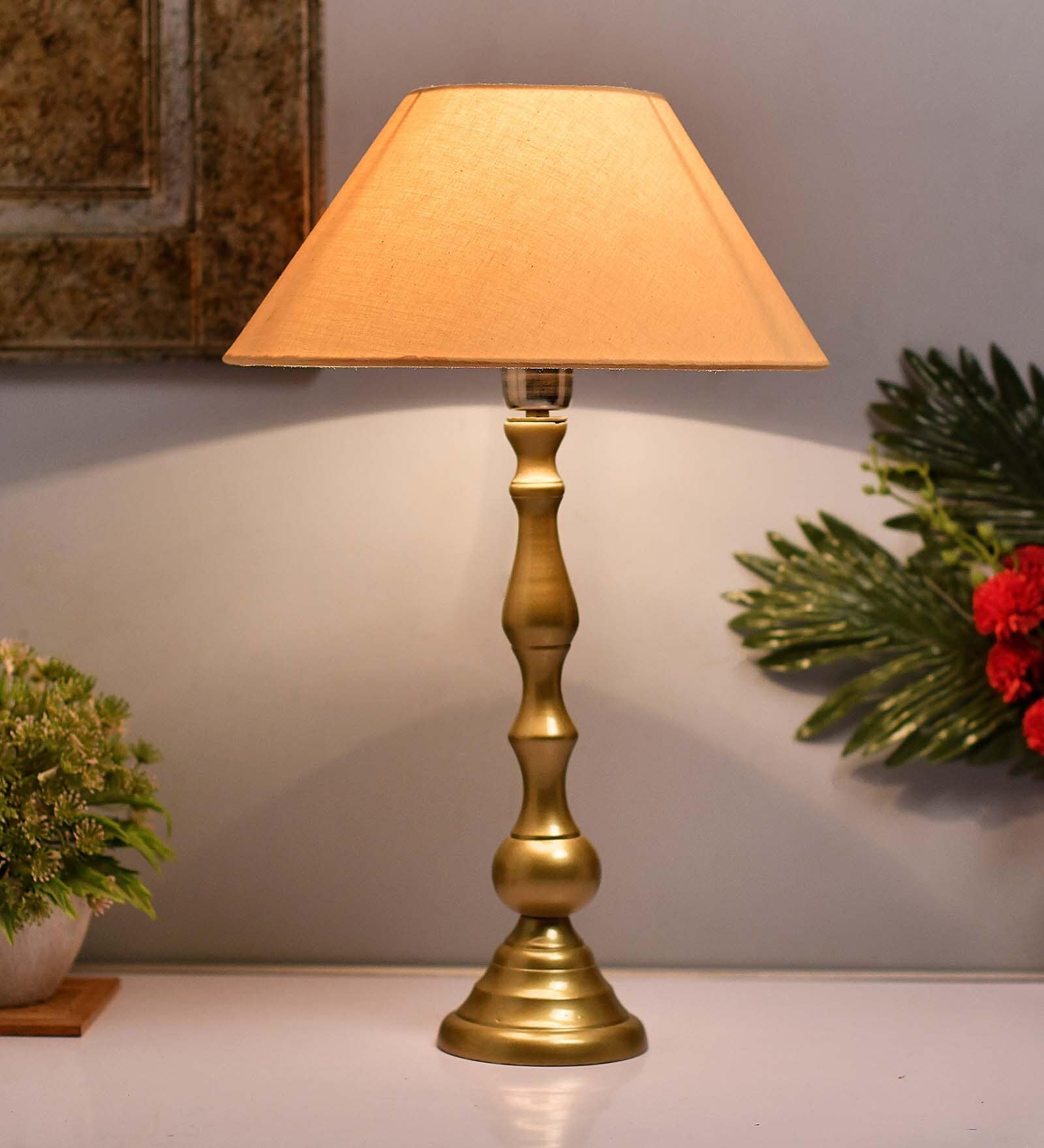 Teardrop Gold Brushed Lamp With Golden Shade