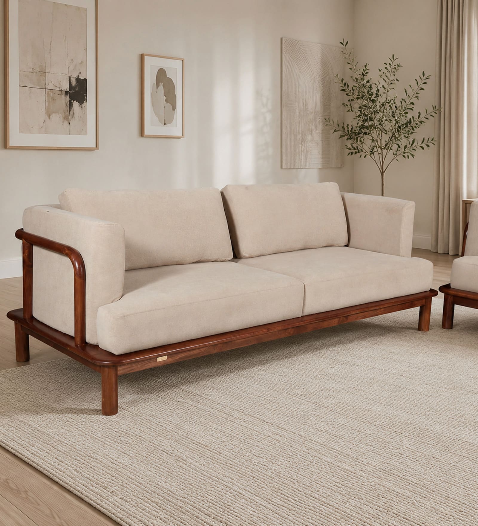 Tectona Teak Wood 3 Seater Sofa In Natural Glazed Finish Tectona Teak Wood 3 Seater Sofa In Natural Glazed Finish