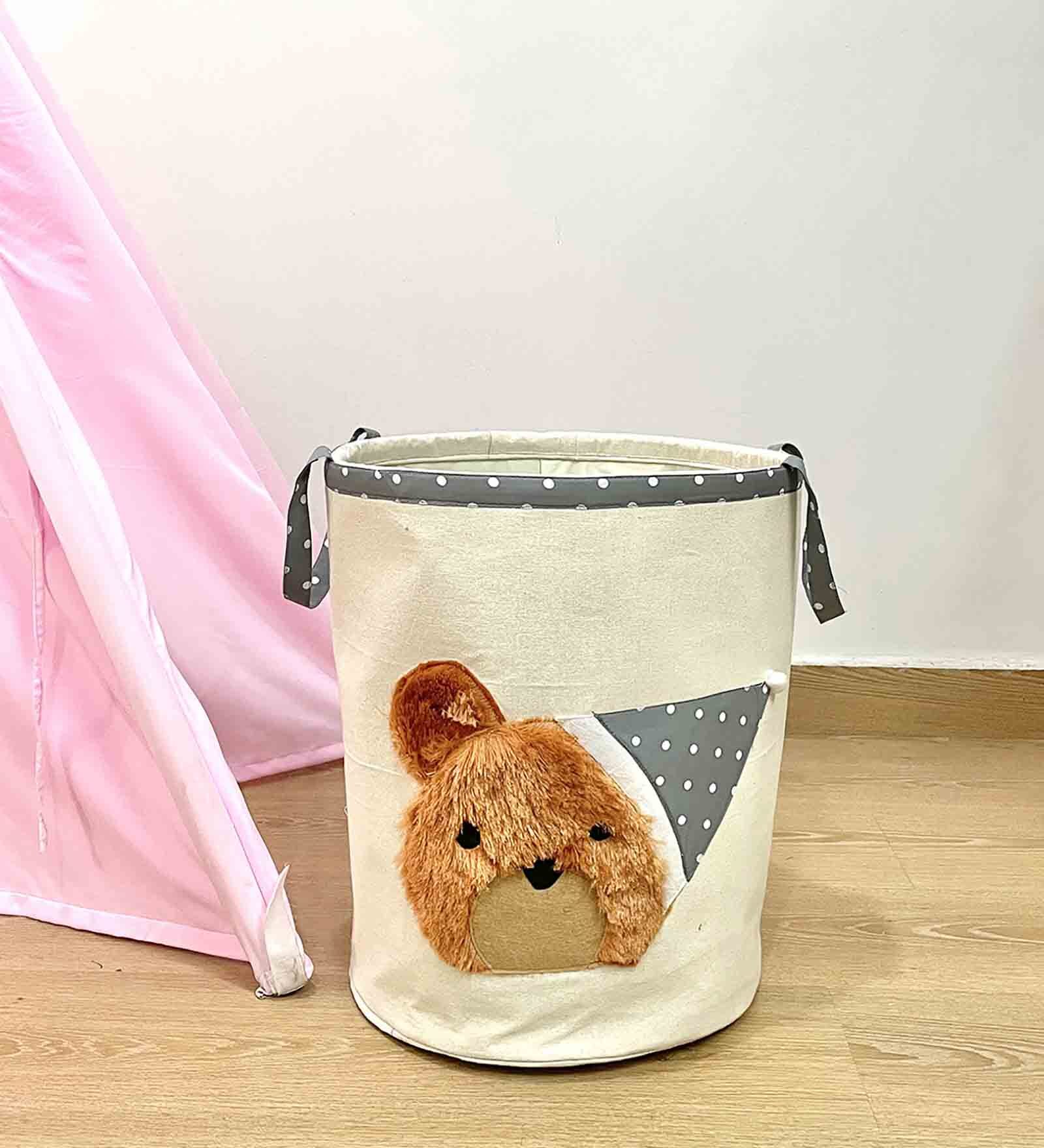 Buy Teddy White Canvas Foldable Laundry Basket by My Gift Booth at 50