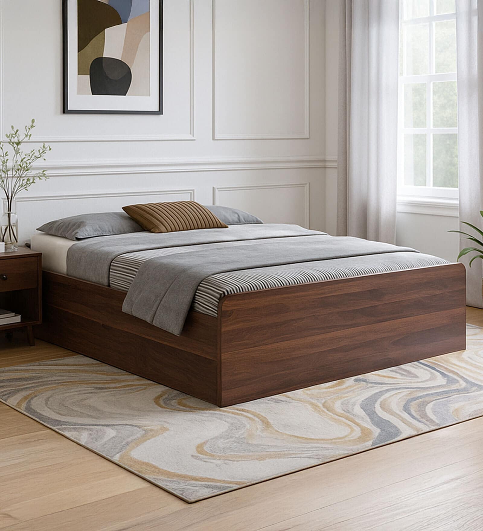 Domira Teen Queen Sized Bed With Box Storage in Columbian Walnut Finish 