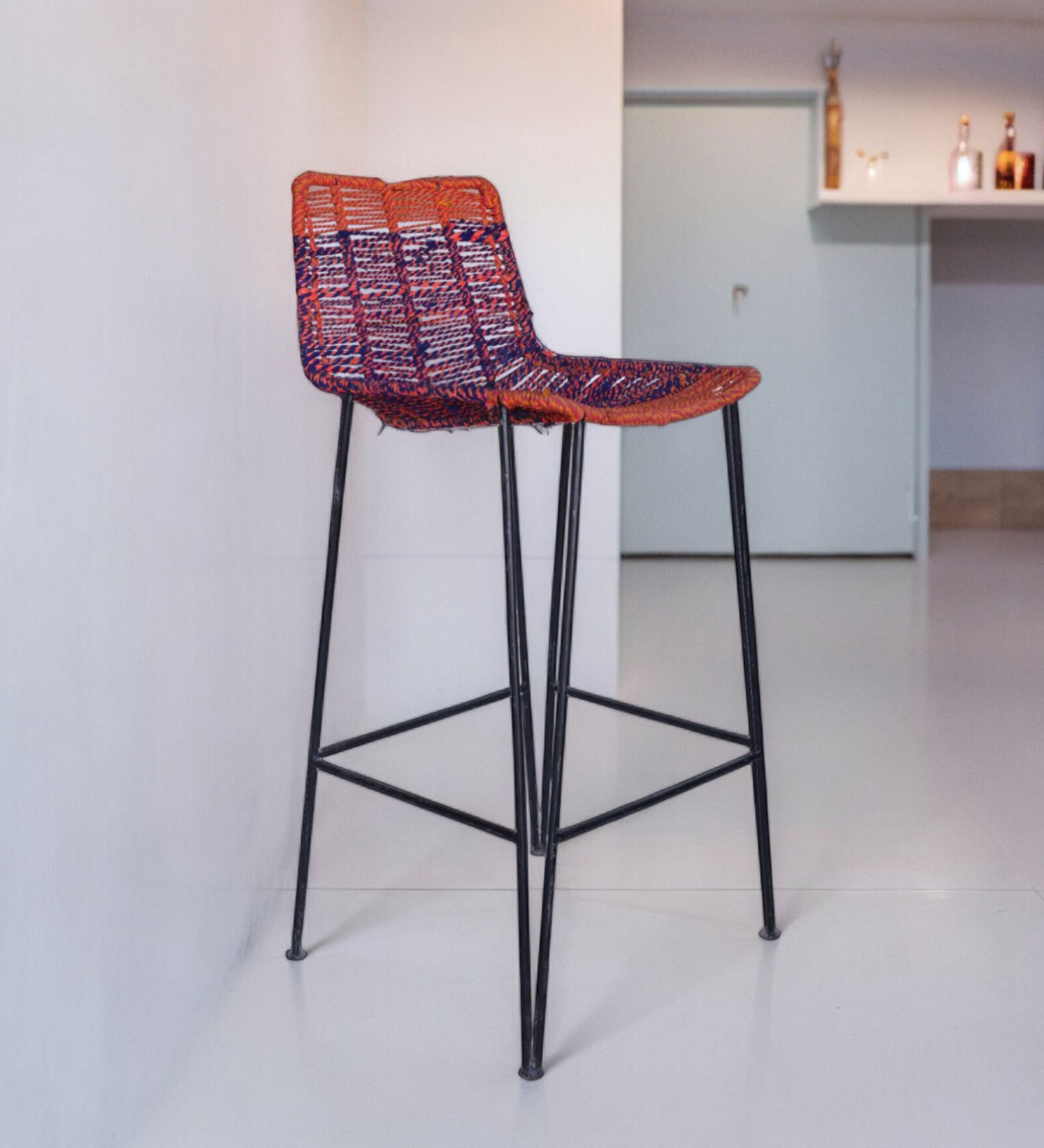 Tella Metal Bar Stool in Red And Gold Colour