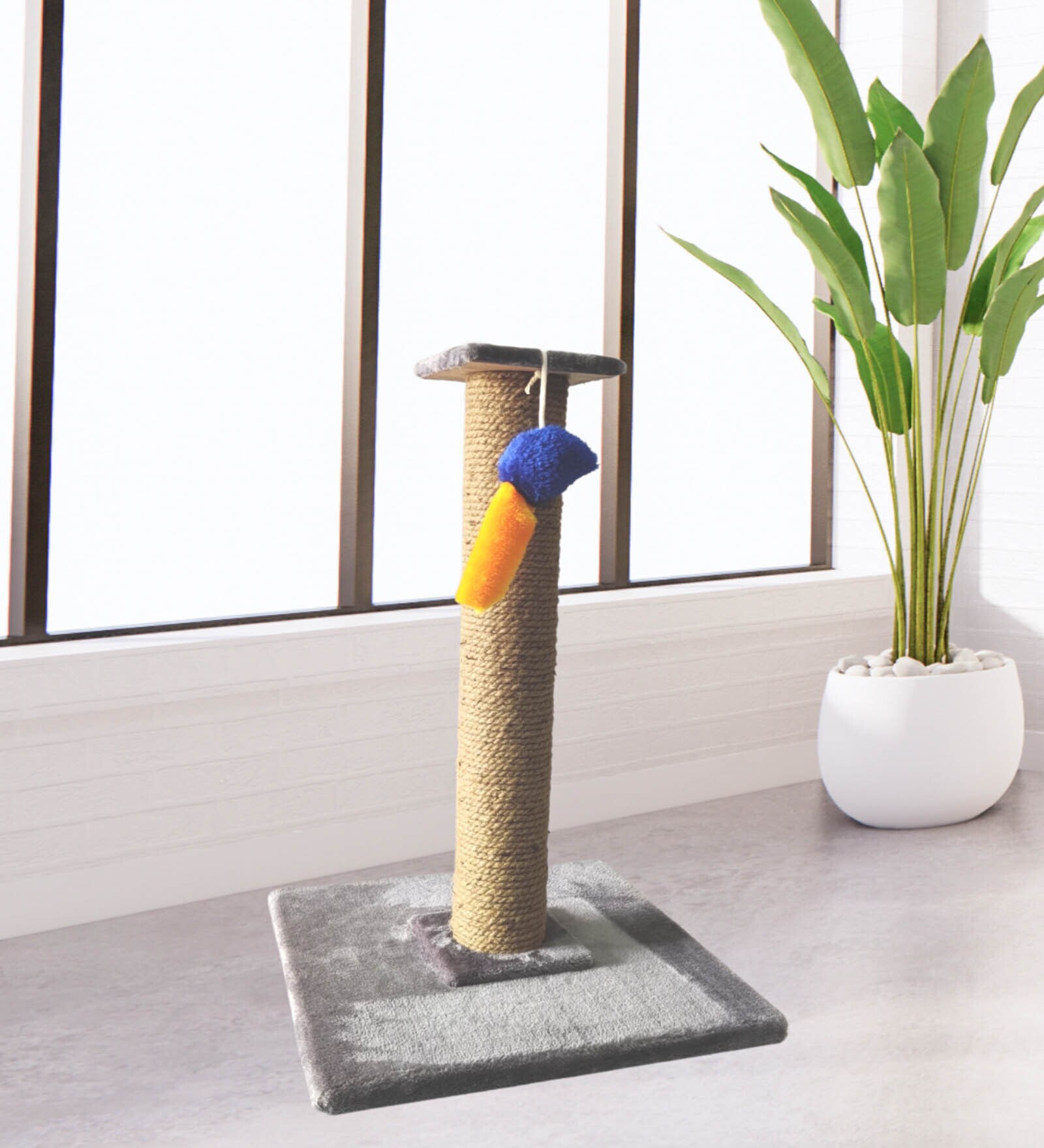 Cat Scratching Post 2 Ft In Grey Colour With Brown Rope
