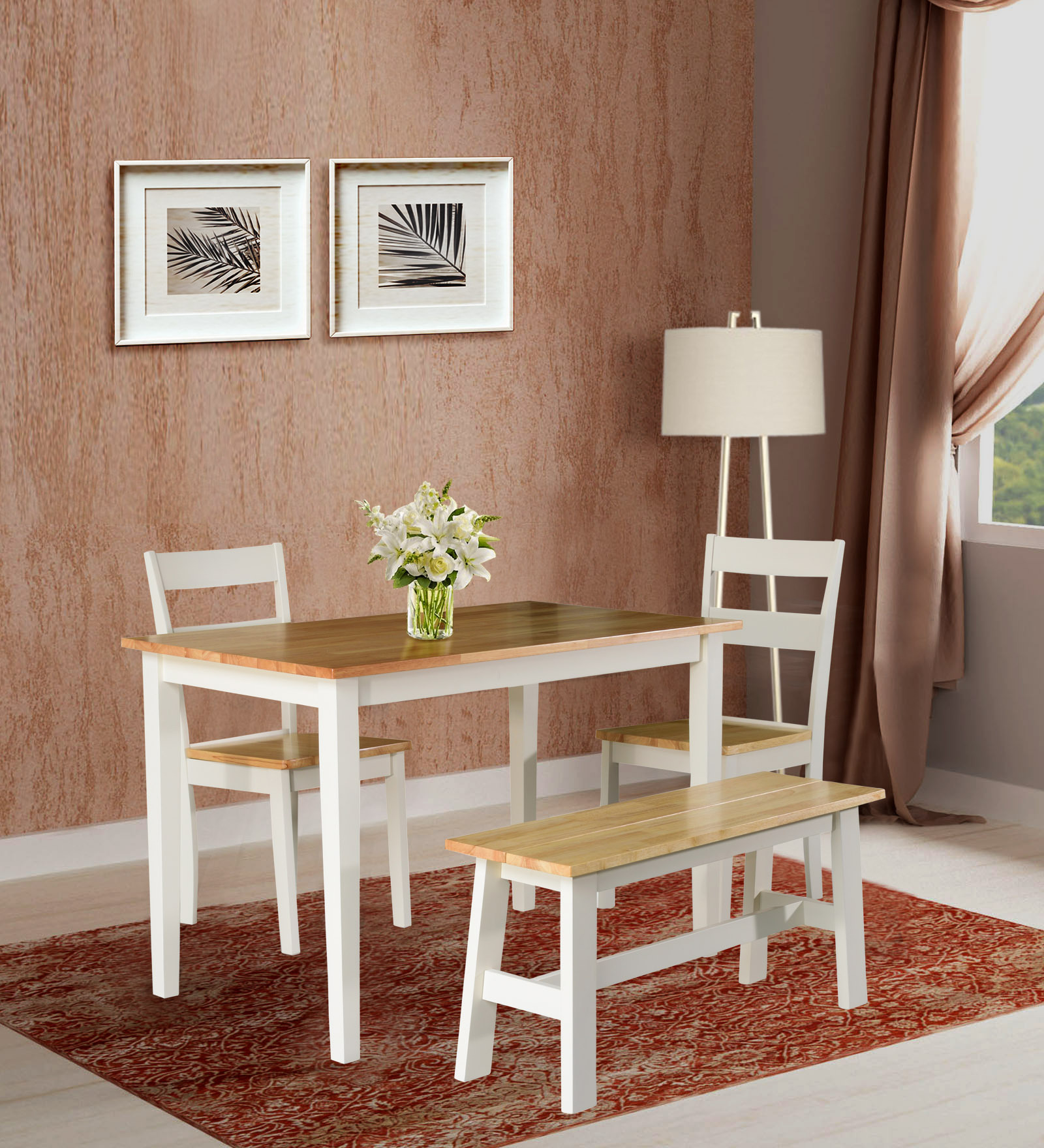 Tempura Solid Wood 4 Seater Dining Set in Natural Finish with Bench