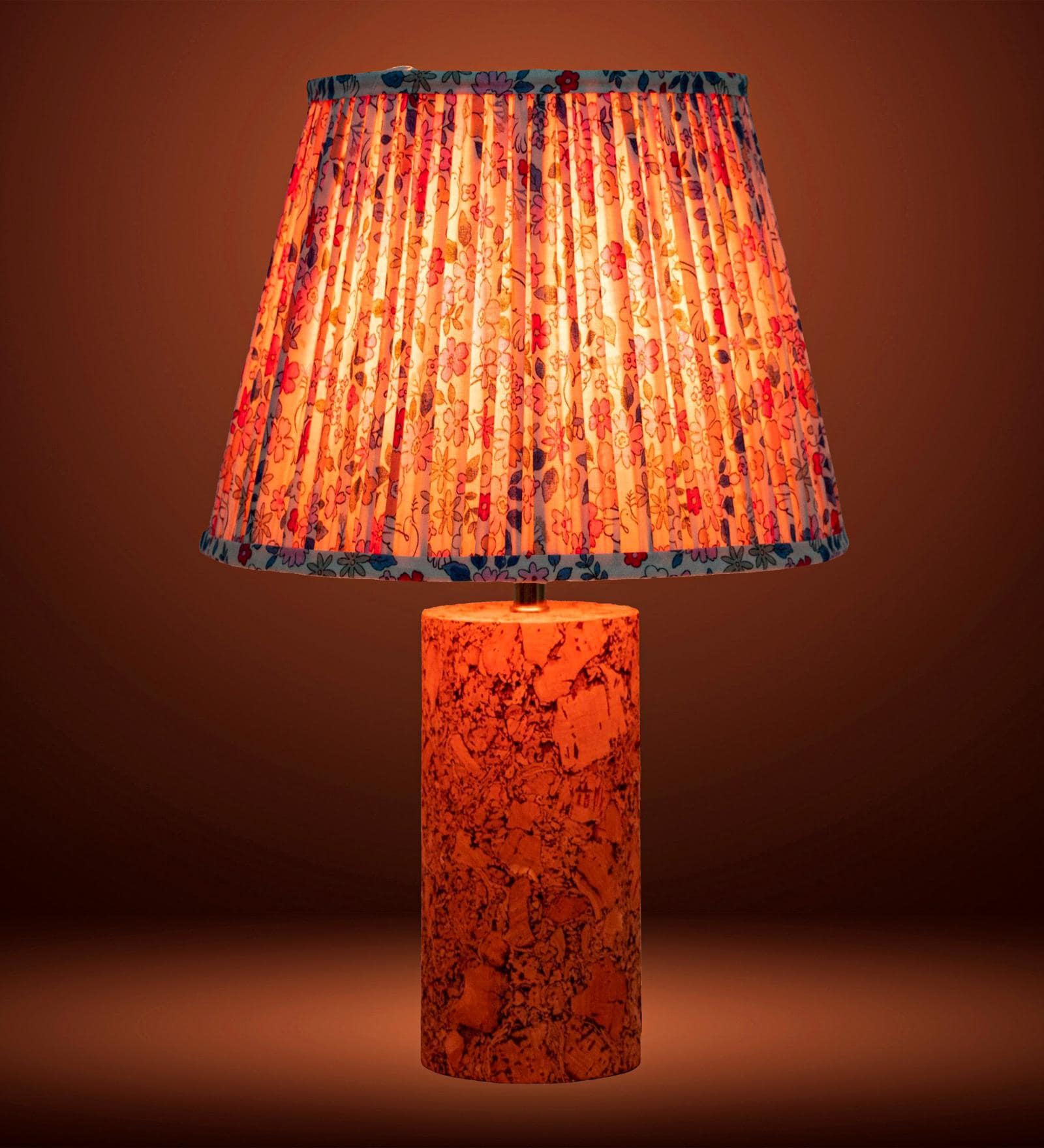 Pink Terra Column Table Lamp in Natural Cork with Lampshade