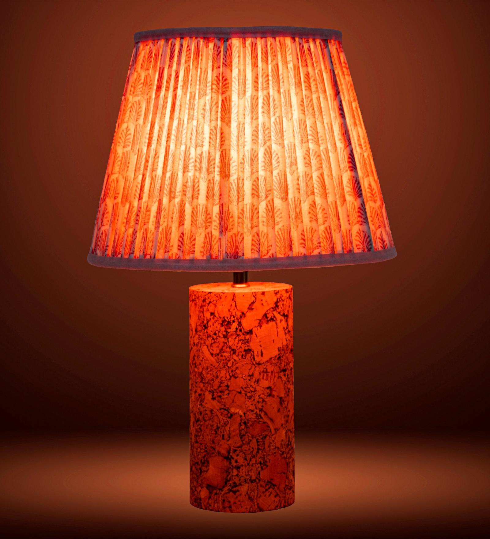 Pink Terra Column Table Lamp in Natural Cork with Lampshade