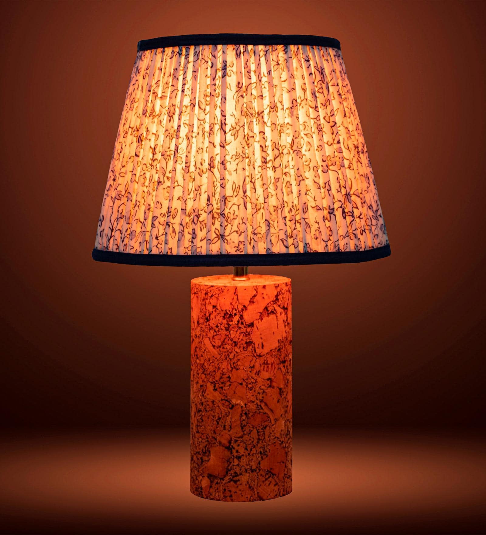 Blue Terra Column Table Lamp in Natural Cork with Lampshade
