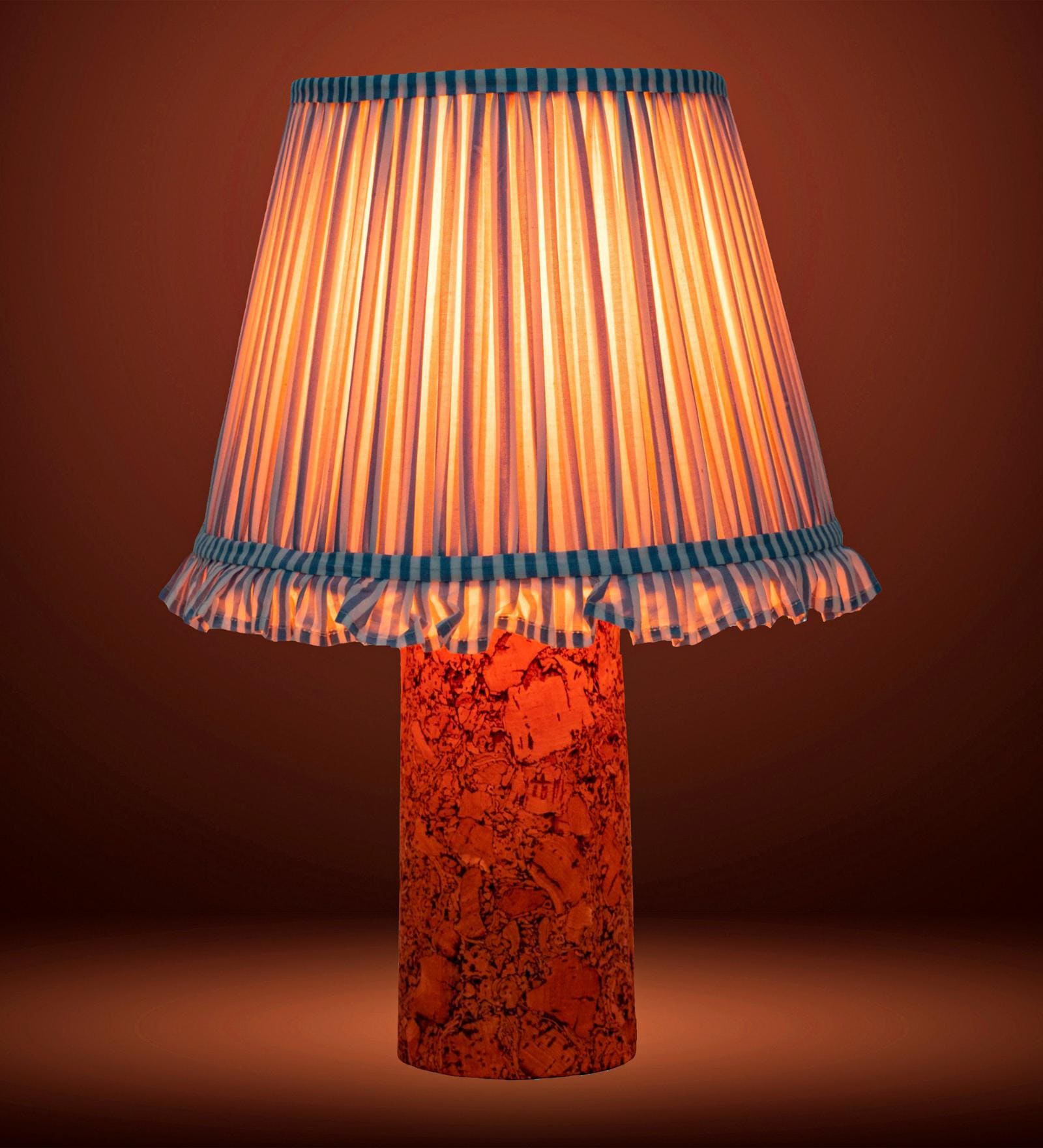 Blue Terra Column Table Lamp in Natural Cork with Lampshade