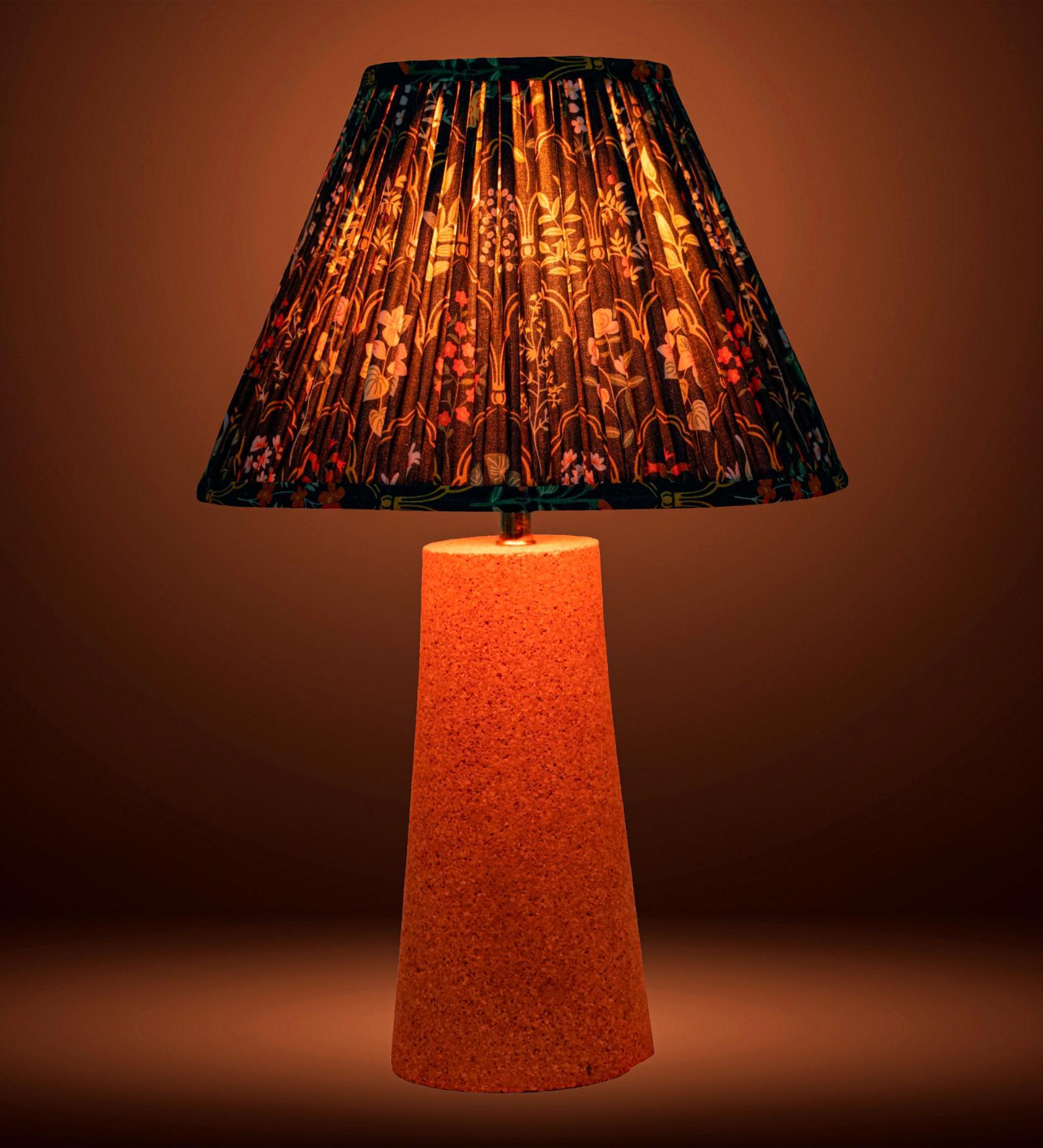 Blue Terra Conica Table Lamp in Natural Cork with Lampshade