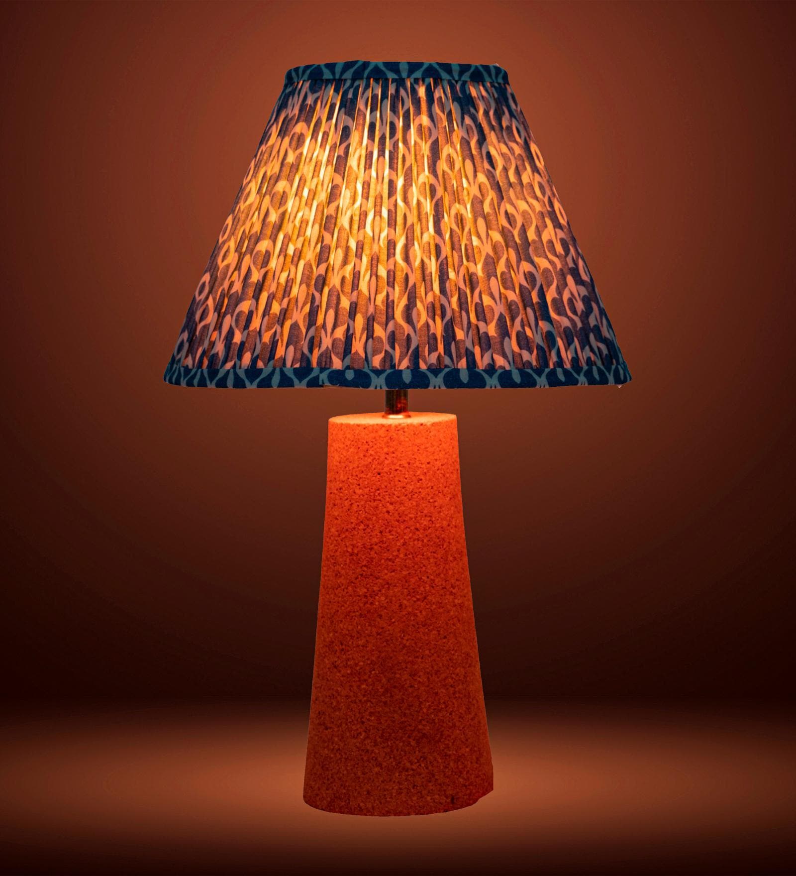 Blue Terra Conica Table Lamp in Natural Cork with Lampshade