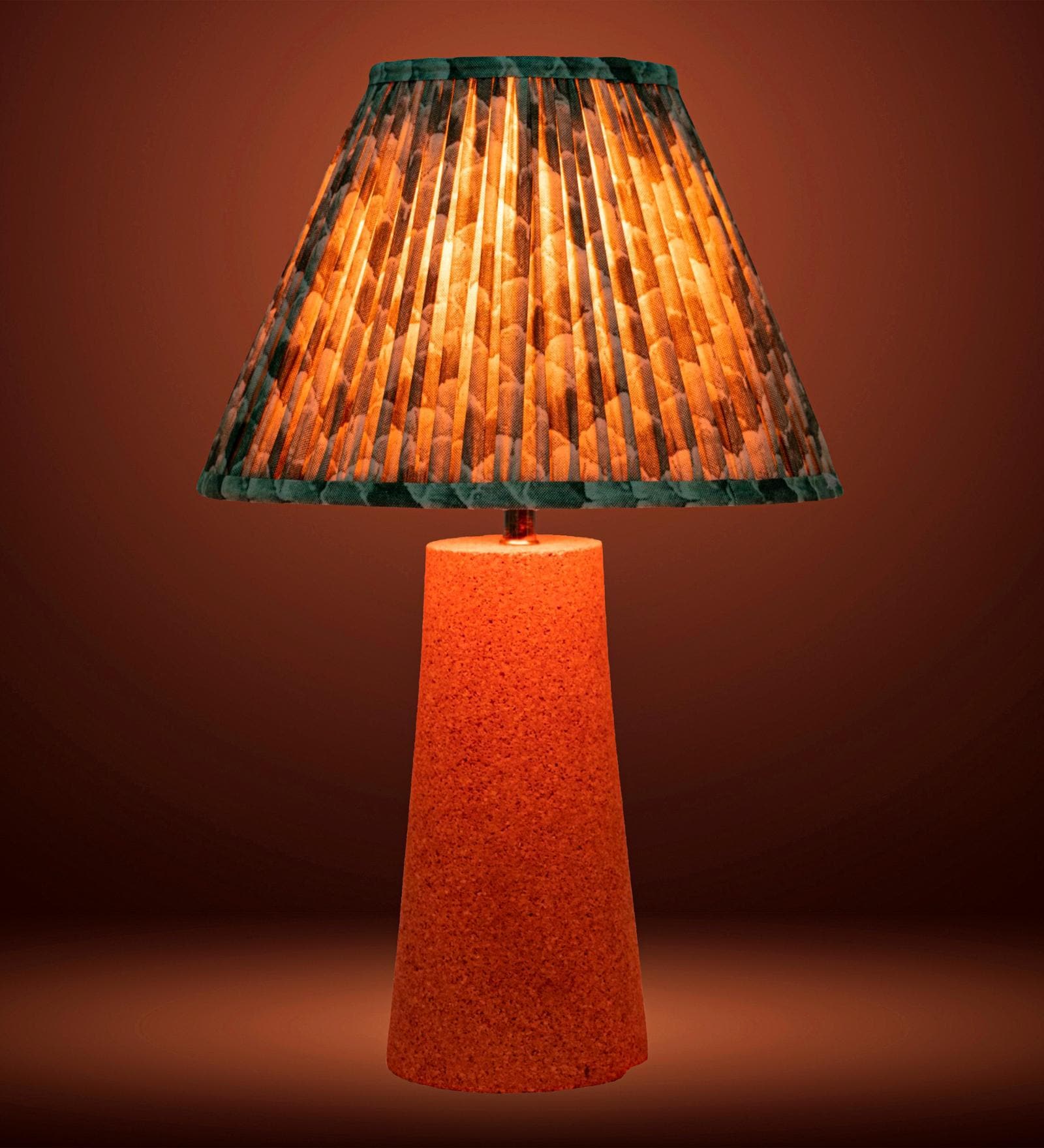 Green Terra Conica Table Lamp in Natural Cork with Lampshade