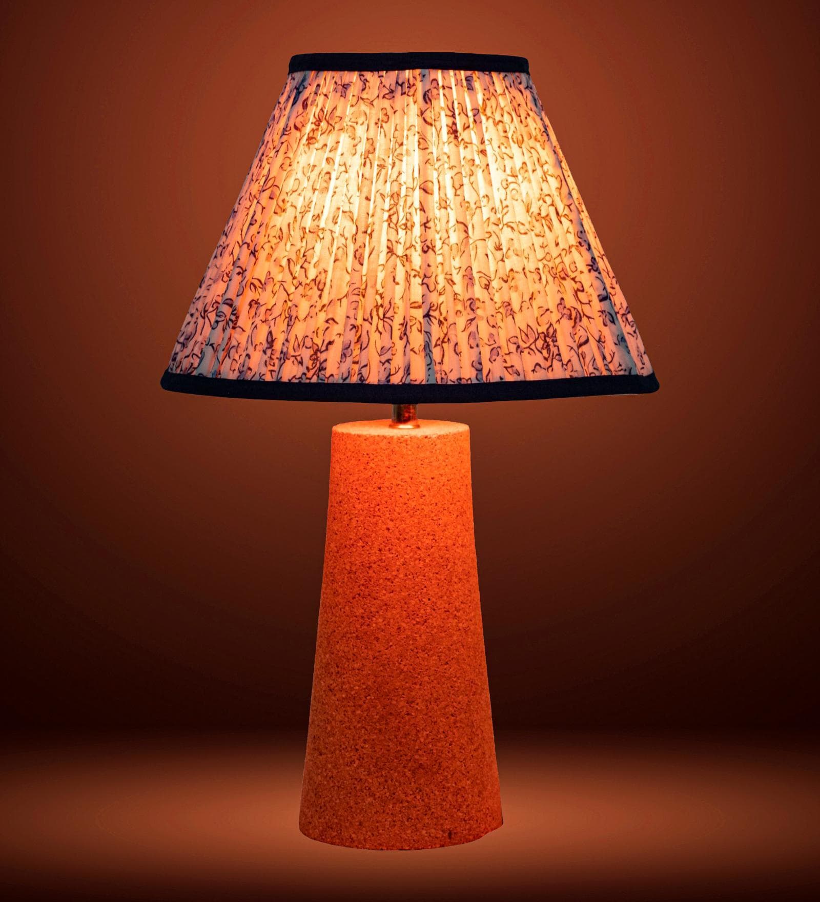 Blue Terra Conica Table Lamp in Natural Cork with Lampshade