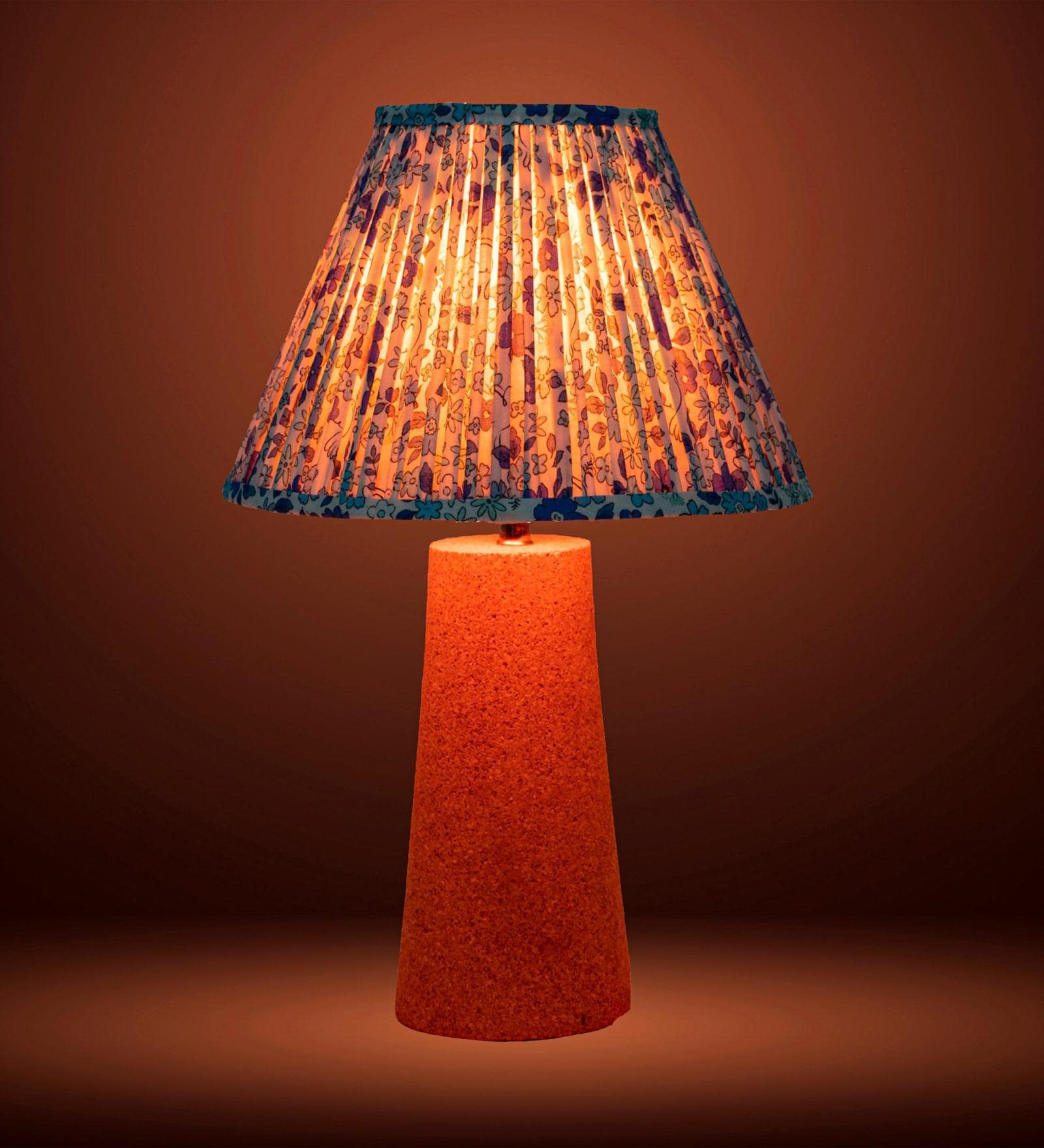 Blue Terra Conica Table Lamp in Natural Cork with Lampshade
