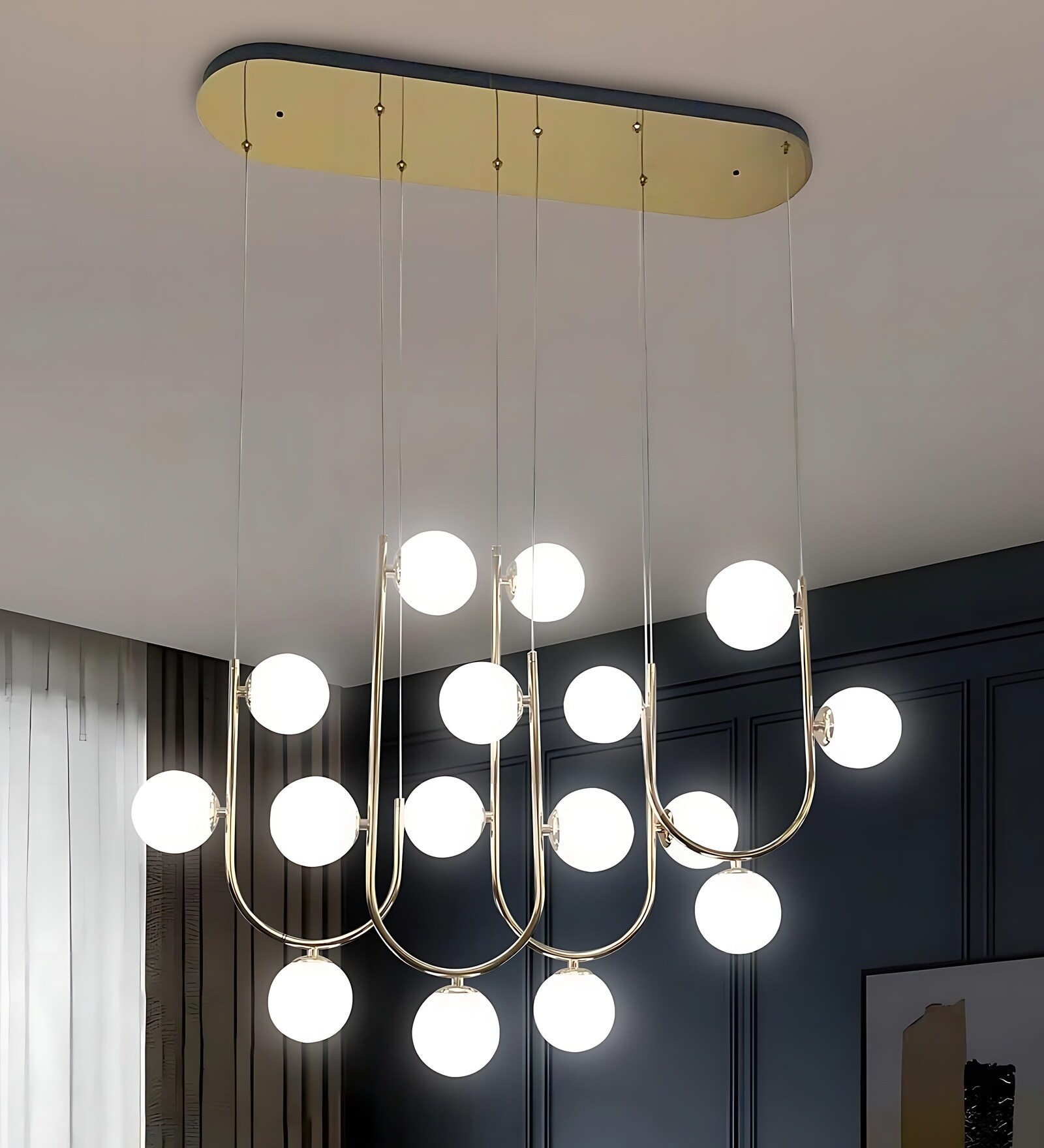 Terra Modern Chandelier with G9 Bulb, Branching Linear Design with Glass Globes, Smart Ceiling Chandelier Light, Google Alexa Compatible, Luxury Lighting for Living Room Bedroom Hall Dining