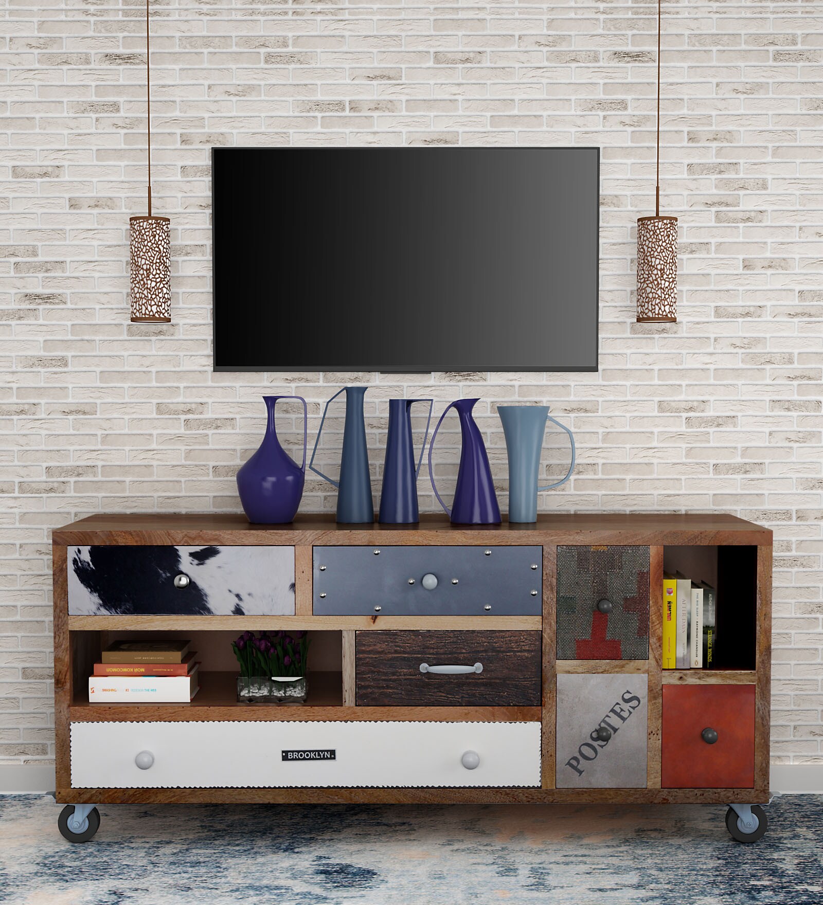 Terra Solid Wood TV Console in Distress Finish