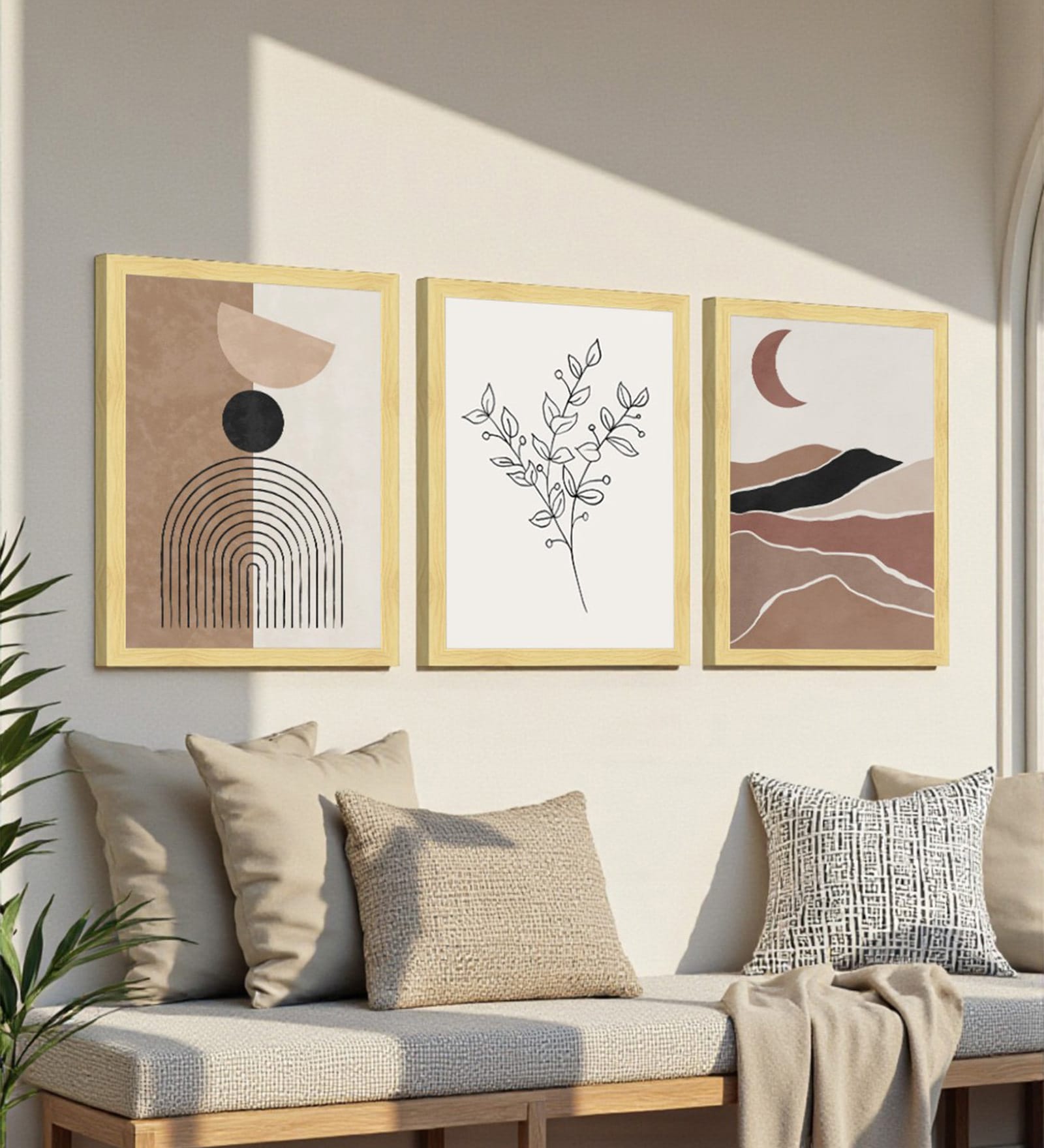 Abstract Botanical Landscape Wall Art Framed Set of 3