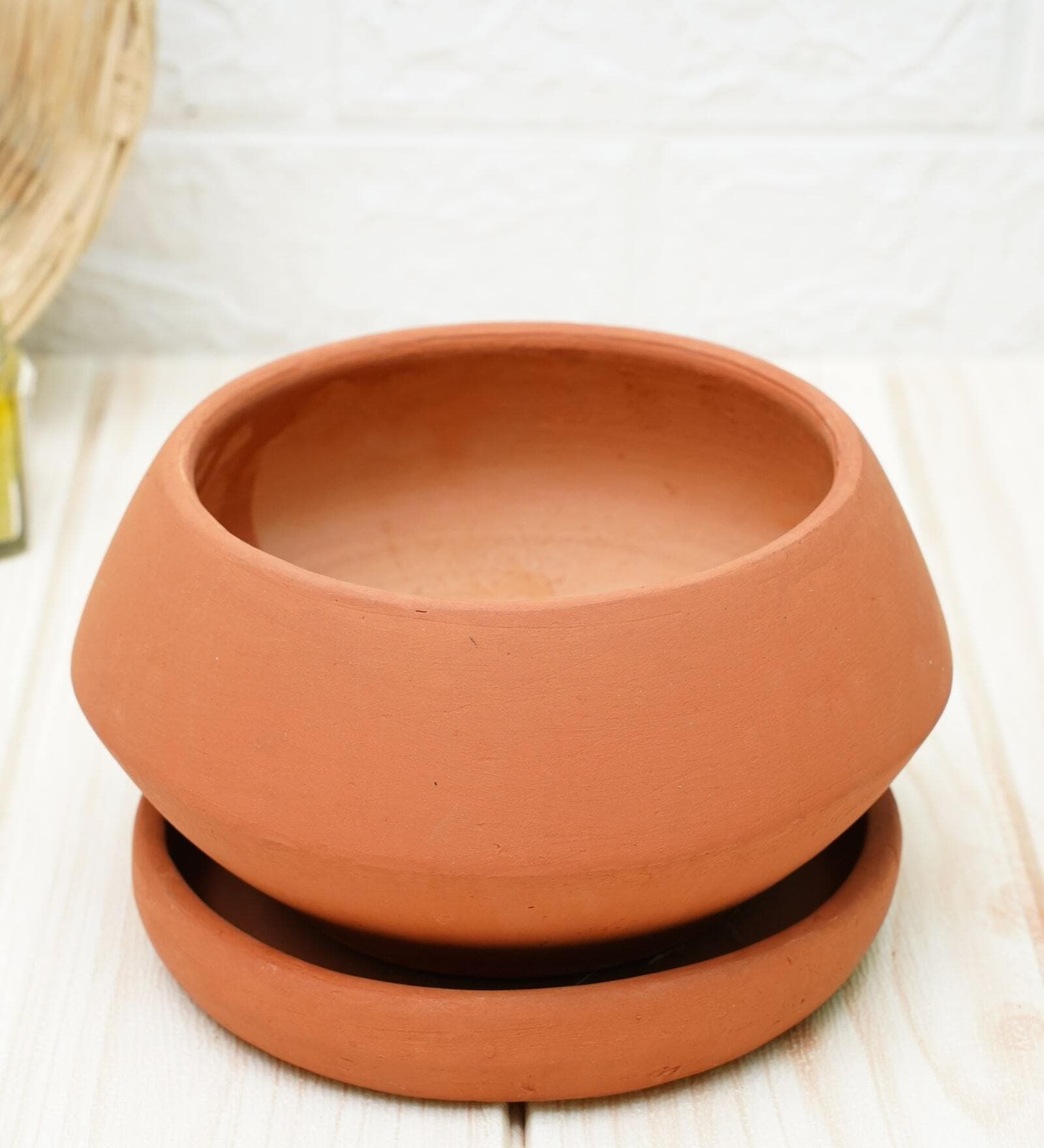 Buy Terracotta Disk Desk Pot With Plate Set Of 2 By Gold Dust at 33