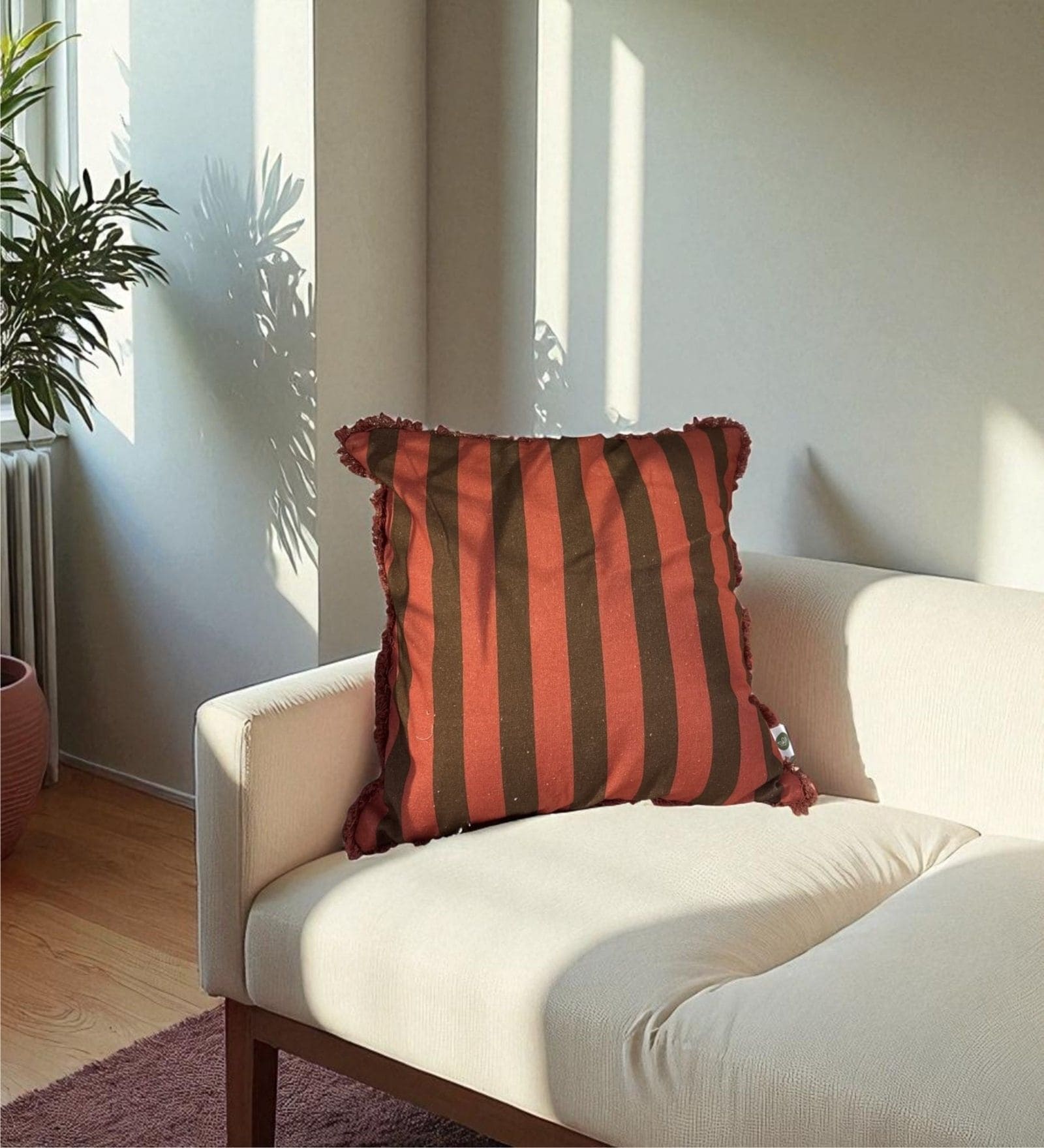 Brown  Striped Striped Cotton Stripe 18x18 inches Cushion Cover
