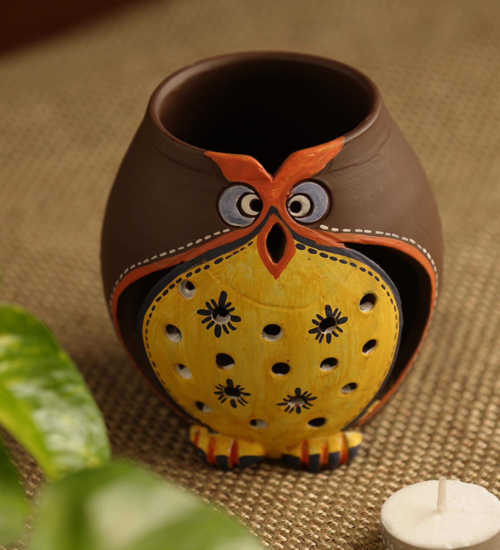 Brown Terracotta Table Tea Light Holder