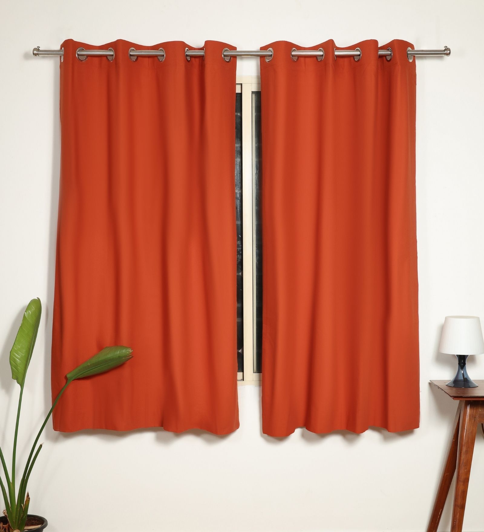 Terracotta Red Cotton 230 GSM  Solid 5 Feet Room Darkening Eyelet Window Curtains (2 Pc)