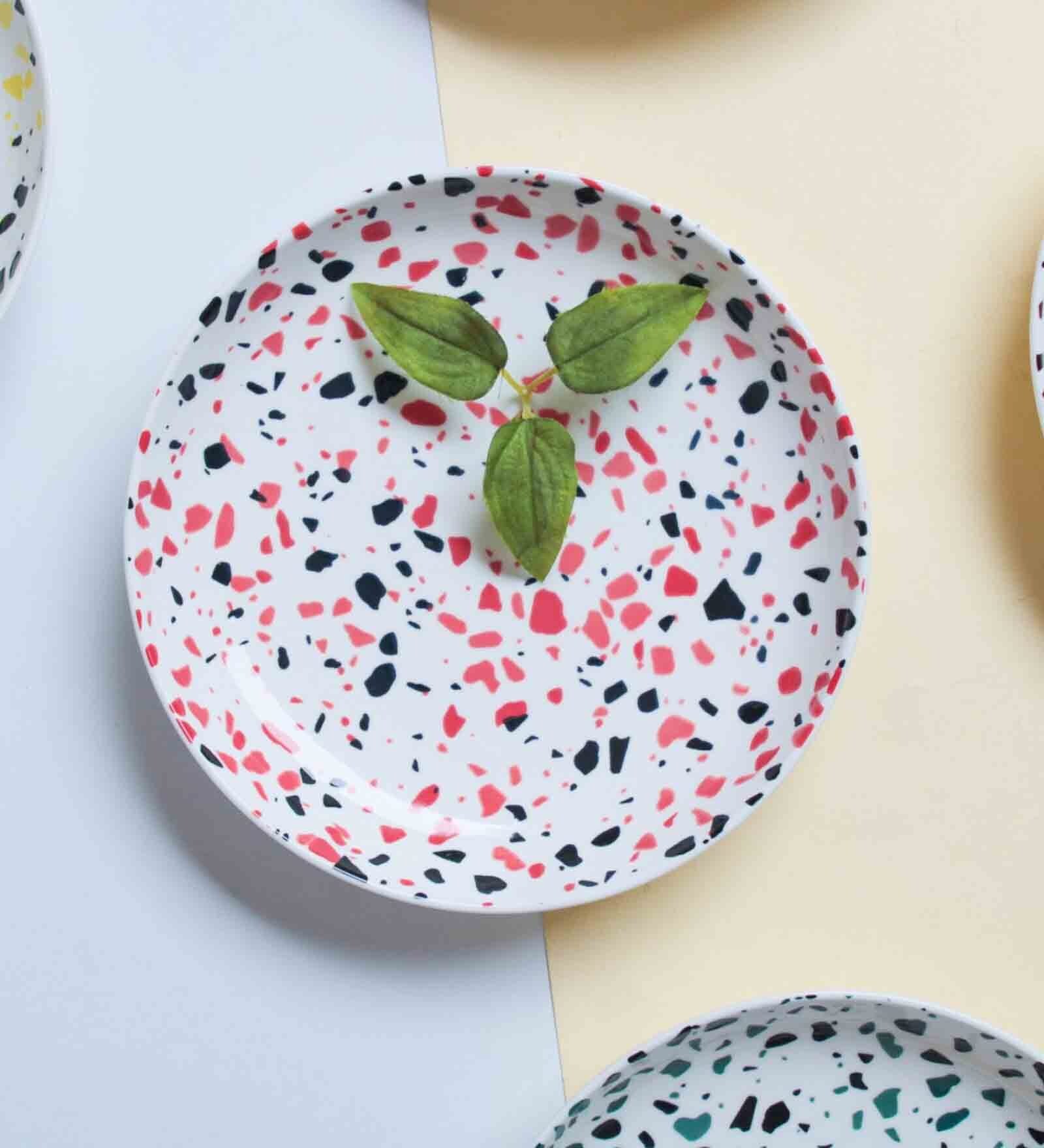 Terrazo 8.5 Inch Red Ceramic Dinner Plate