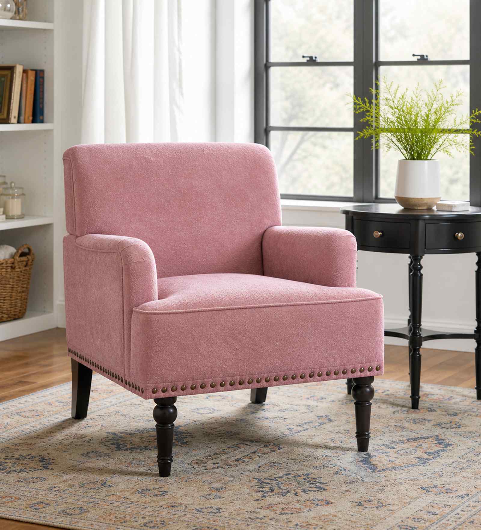 Terren Boucle Fabric Lounge Chair In Pink Colour