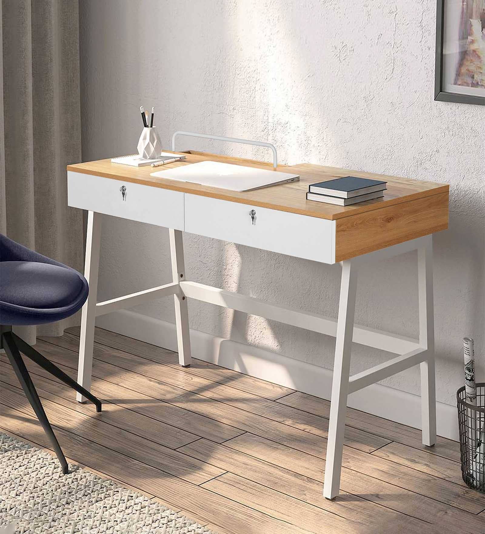 Terry Metal Office Table in Rustic Oak Finish