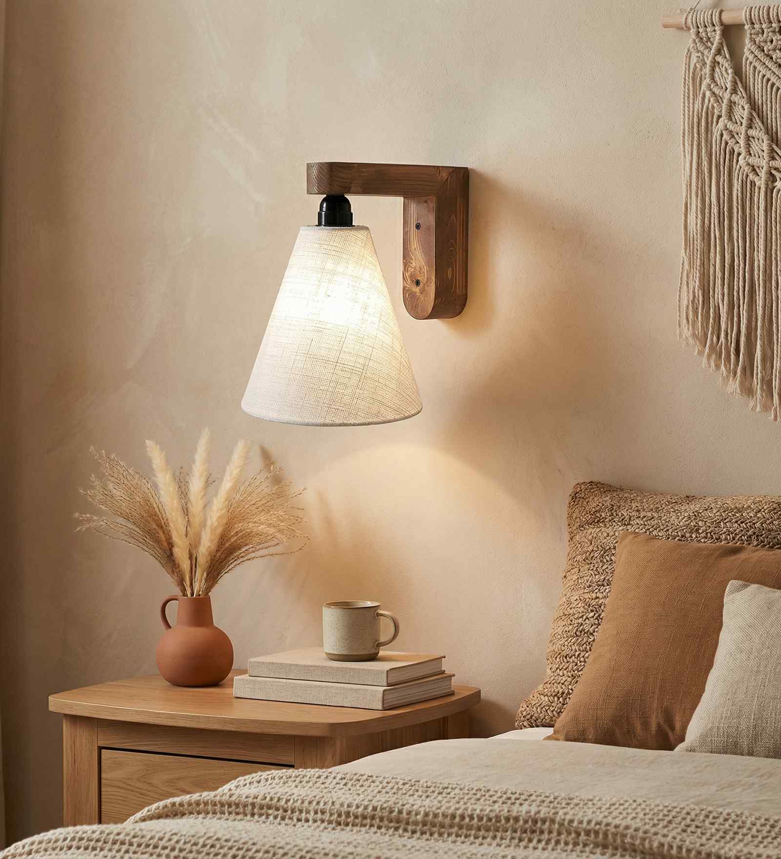Terzo Jute Shade Solid Wood Wall Sconces