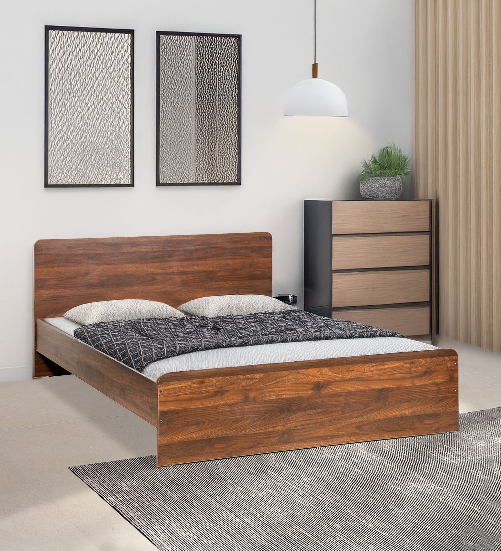 Teshio Queen Size Bed in Columbian Walnut Finish