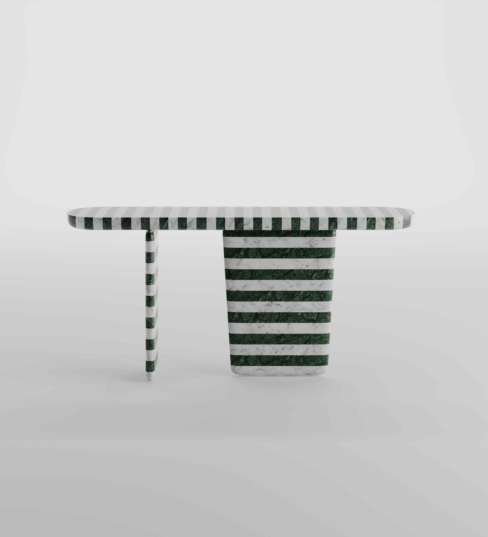 Tesselate Linear Marble Inlay Console In Green & White Finish