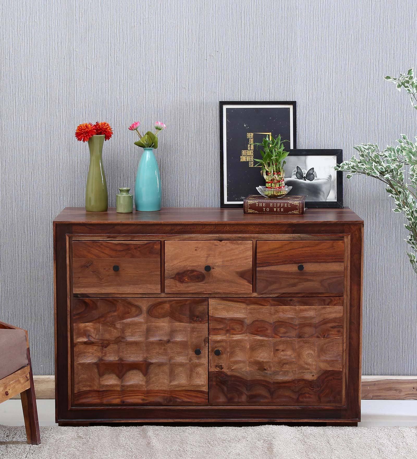 Tesseract Sheesham Wood Chest of Drawers in Warm Walnut Finish