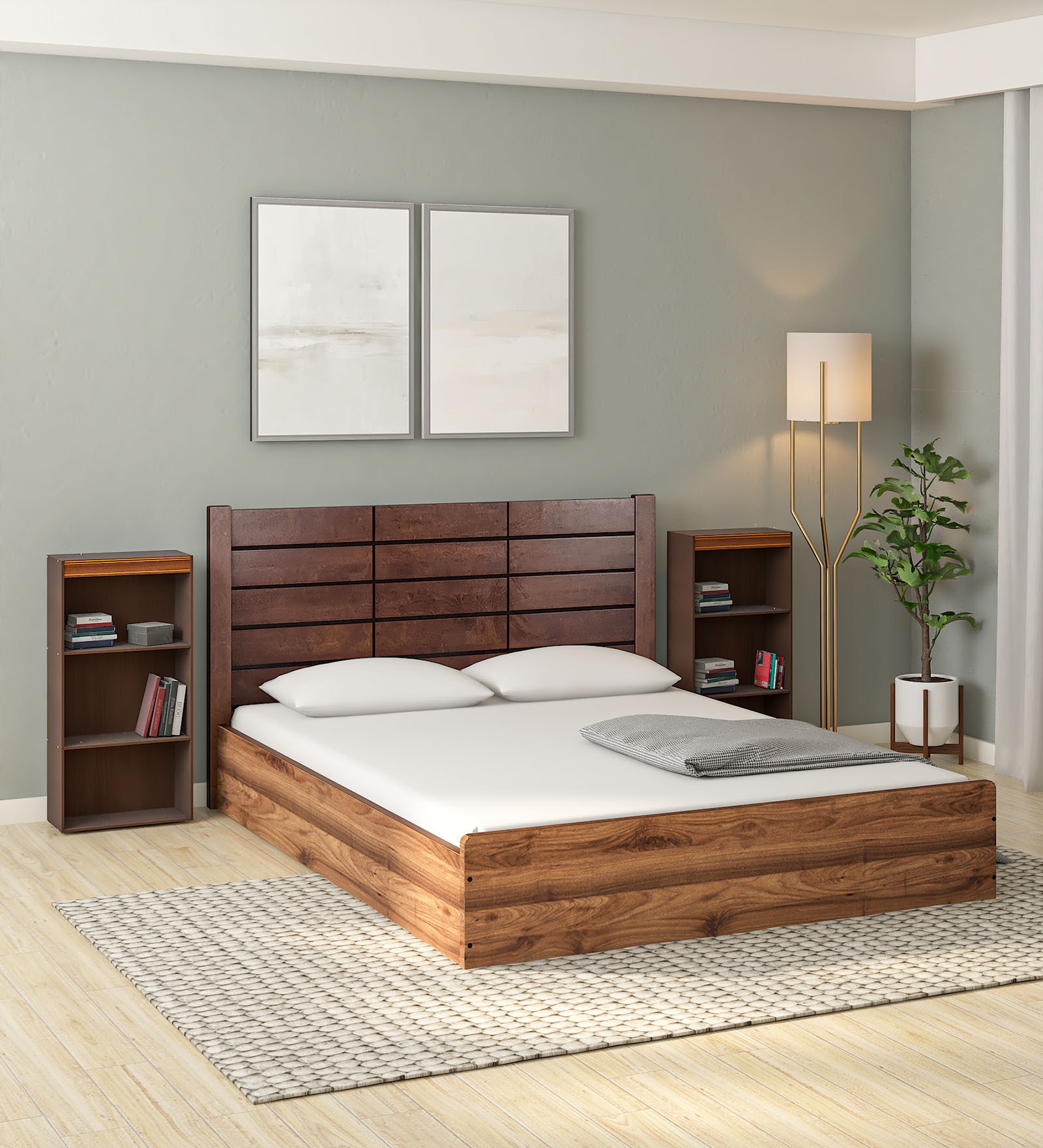 Buy Tetsu Queen Size Bed in Columbia Walnut Finish with Box Storage ...