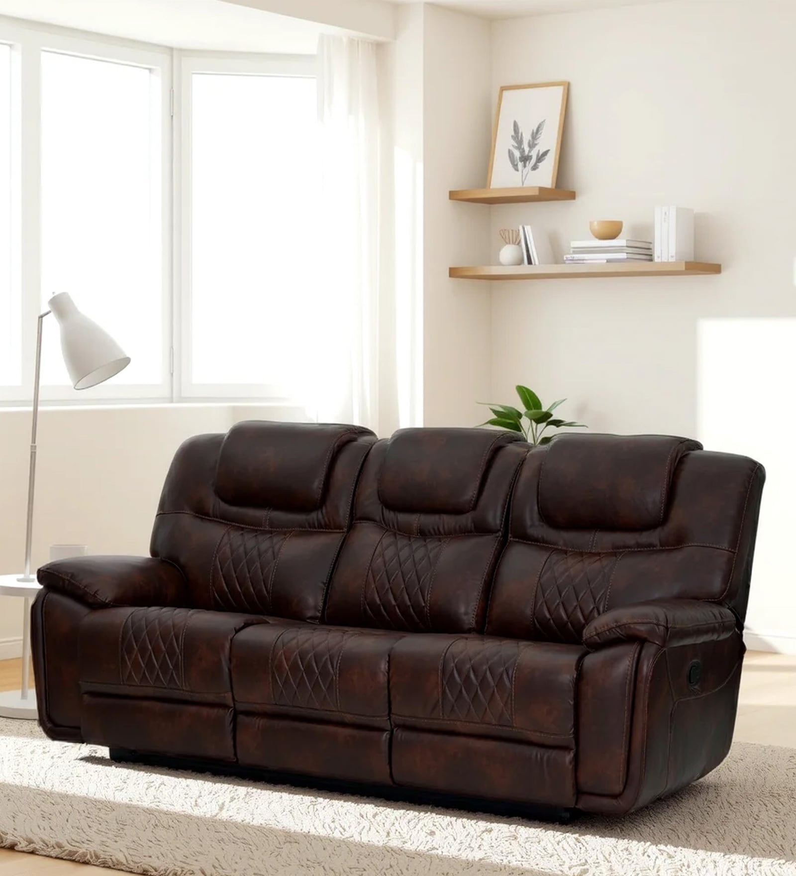 Texas American Leatherette Recliner Sofa 3 Seater In Brown Color