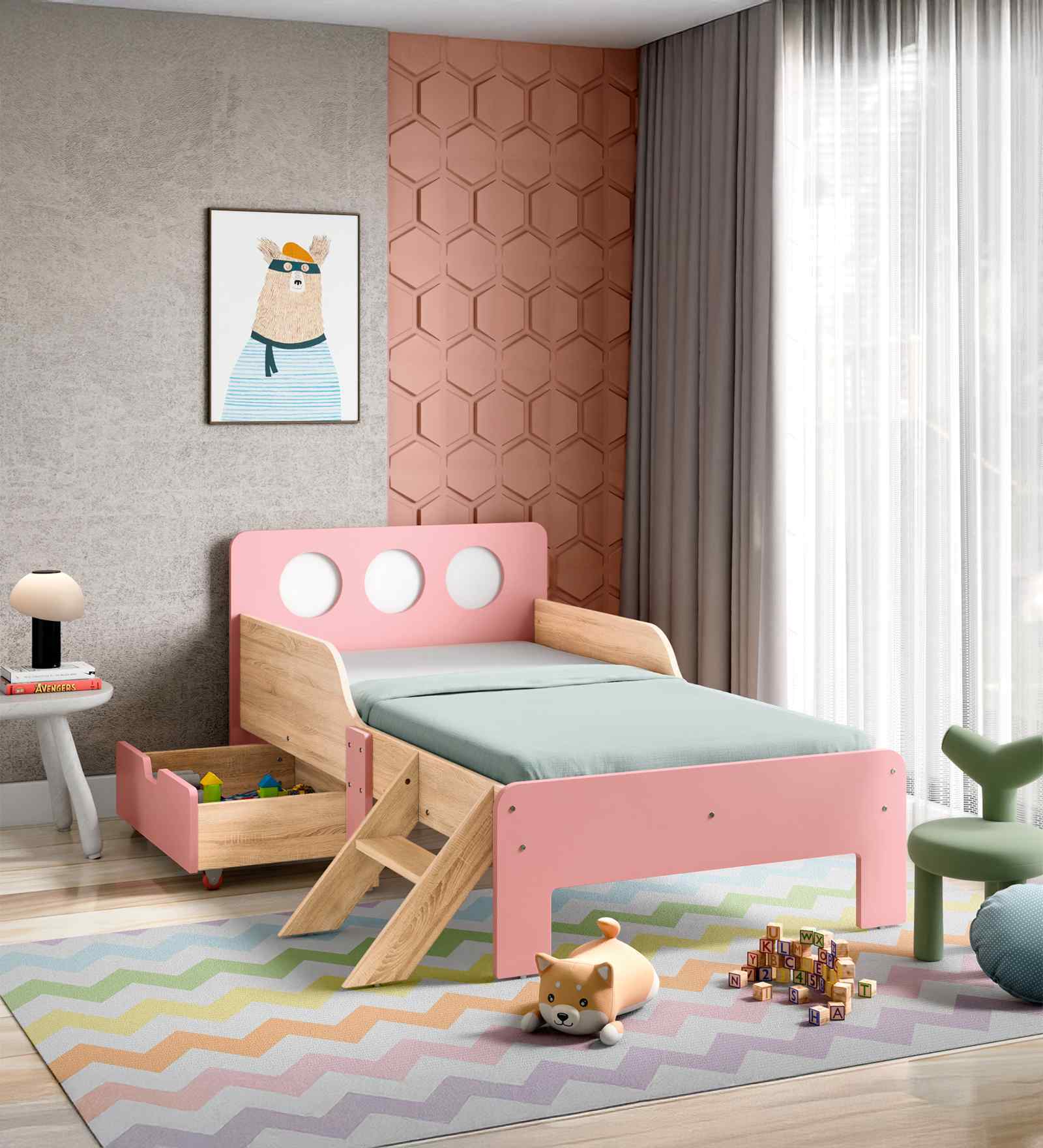 Texas Kids Single Bed with Drawer Storage In Pink Finish